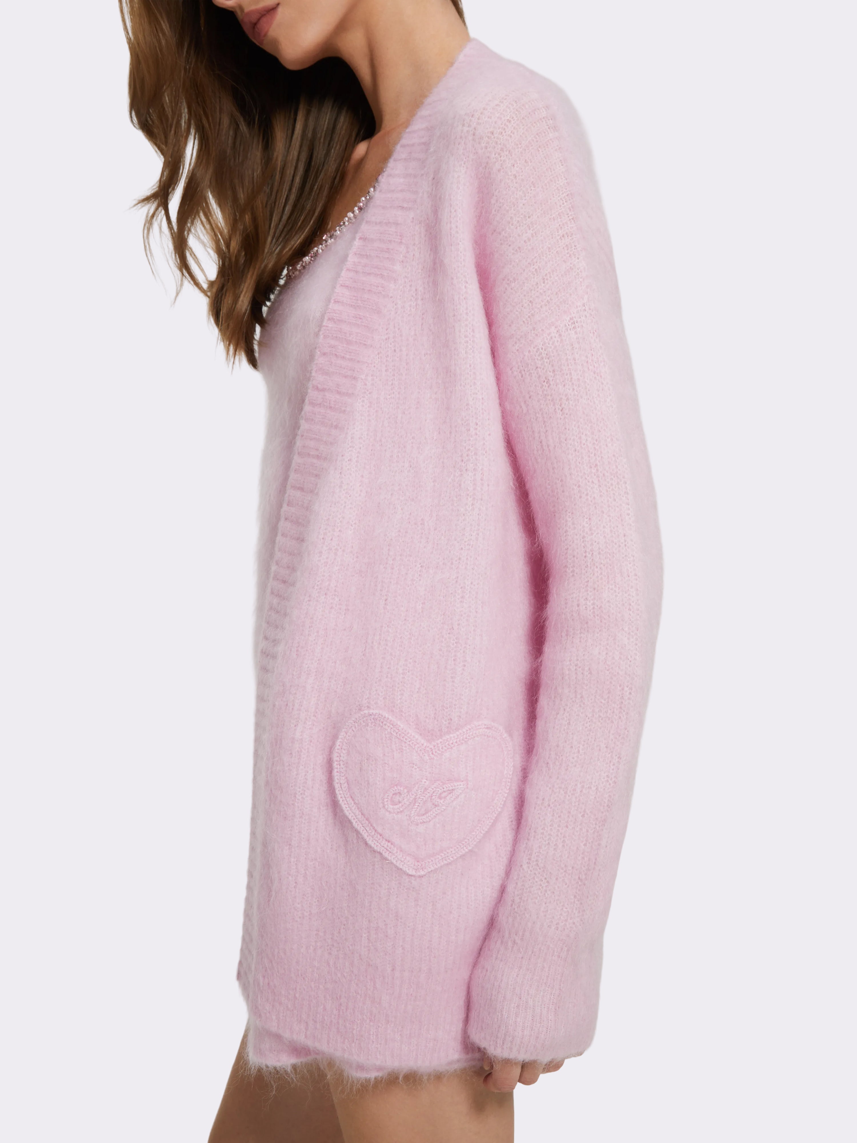 Sasha Heart-Pocket Pink Cardigan