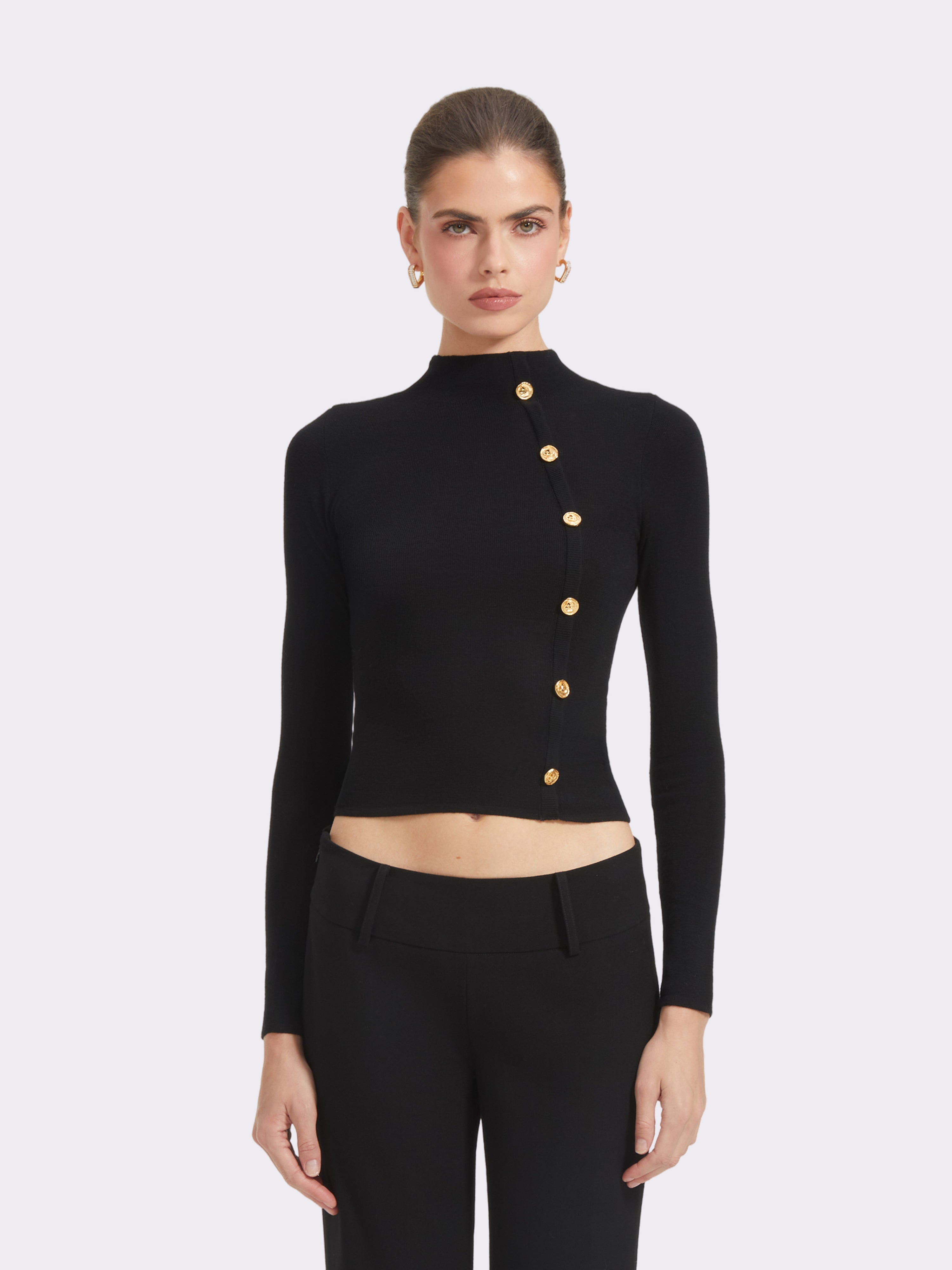 Sloane Gold-Button Black Top