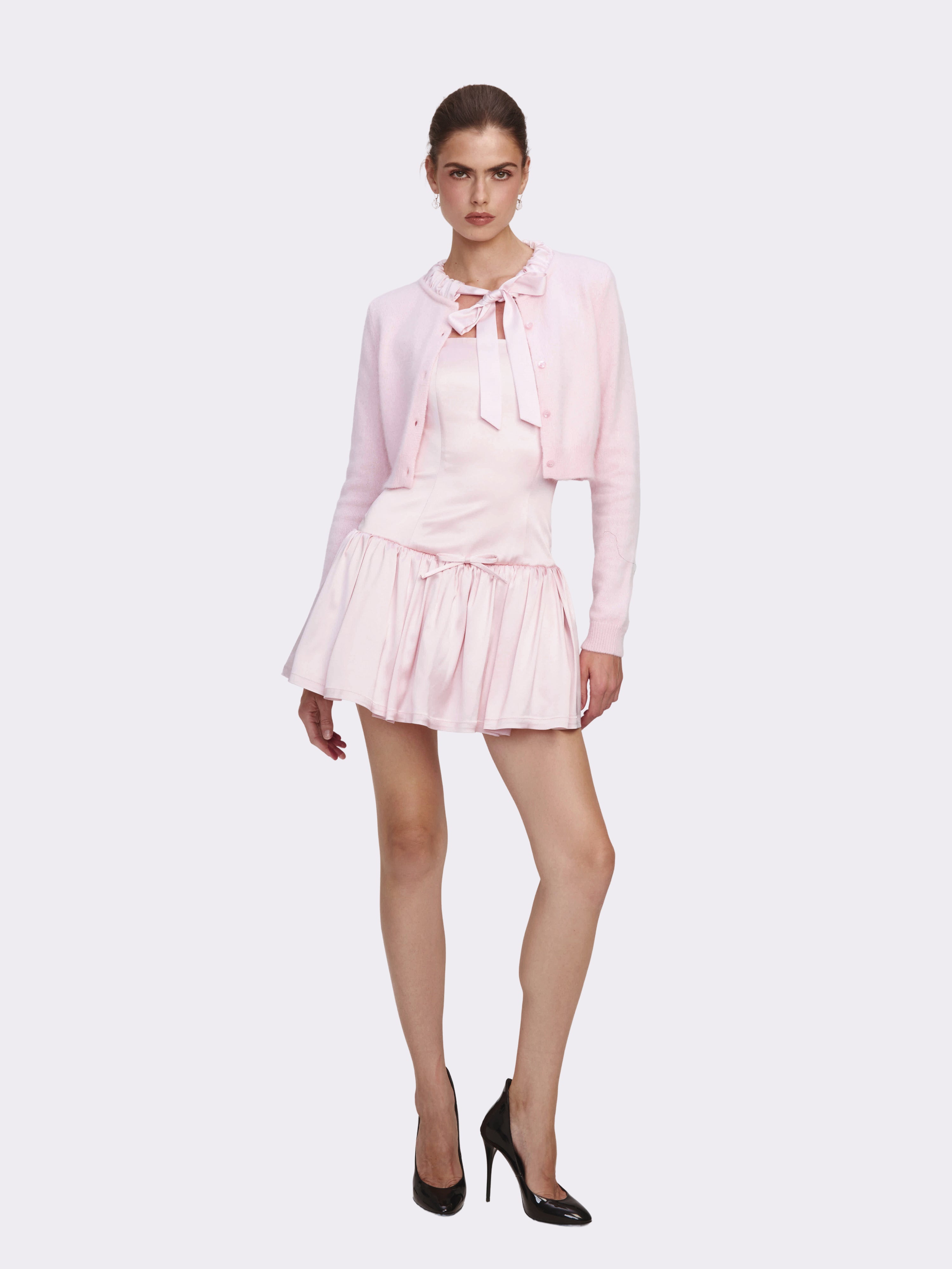 Loulou Bow-Collar Pink Cardigan