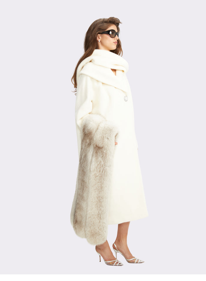 Valentina Scarf Collar White Coat, product image 2 of 11
