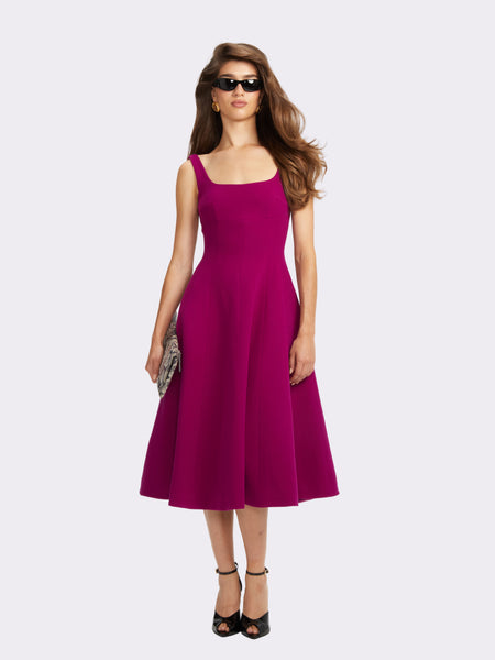 ナツハゼ エンフォルド SQUARE DRAPE DRESS ワンピース Quinn Square Neck Purple Wool Midi Dress | Nana Jacqueline