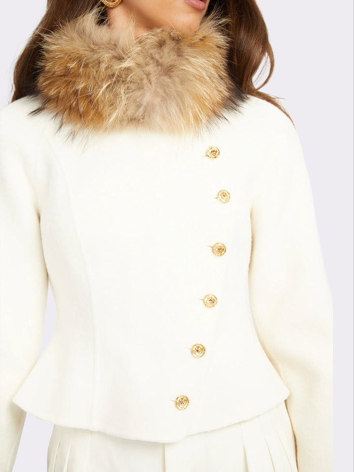 Giselle Fur Collar White Jacket, product image 2 of 15