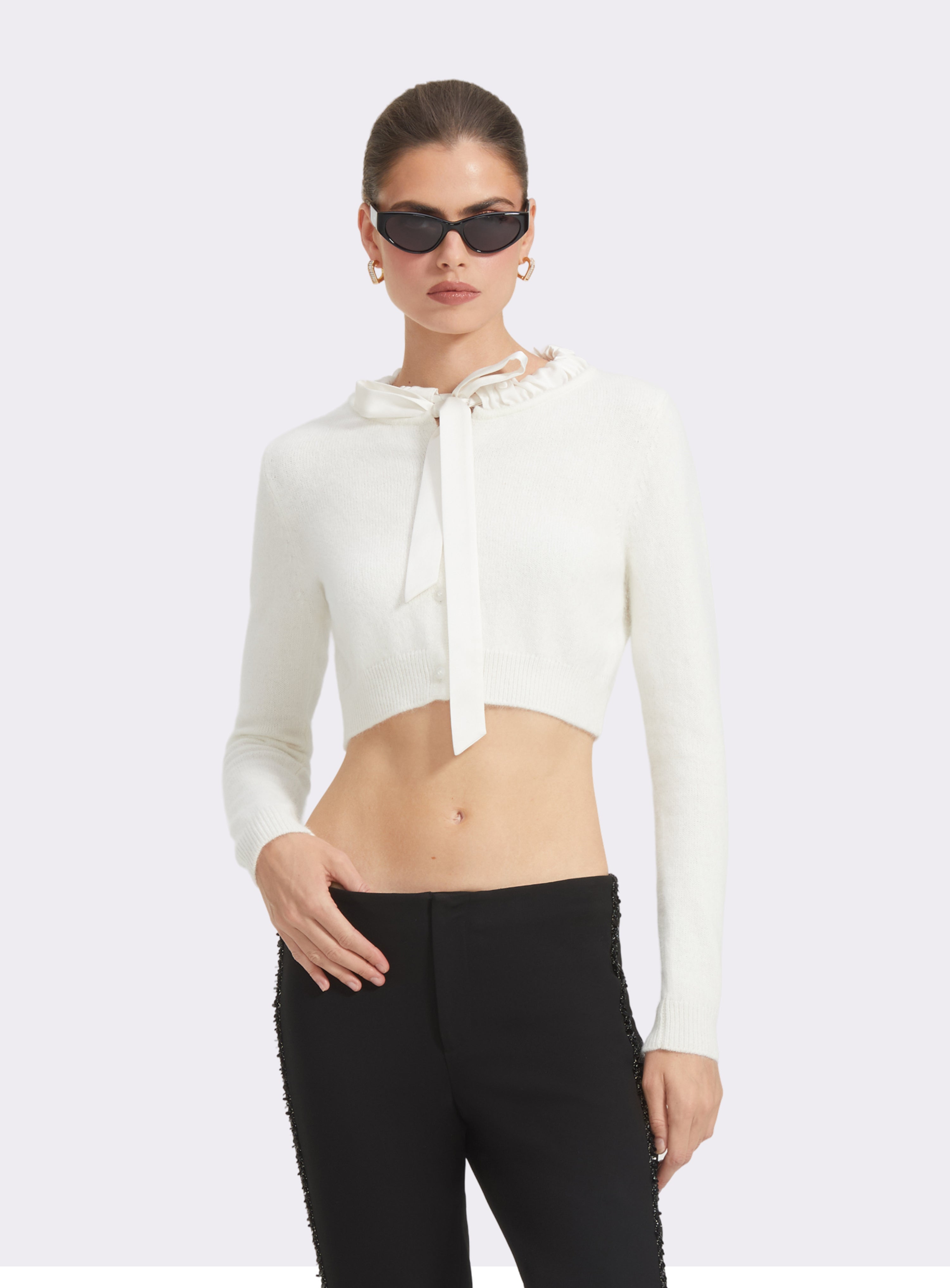 Loulou Bow-Collar White Cardigan