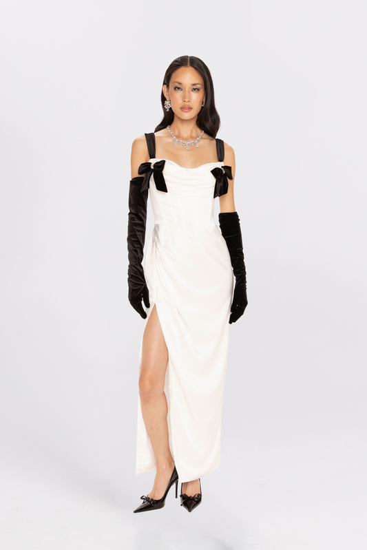 Grace Bow Maxi Dress (White)