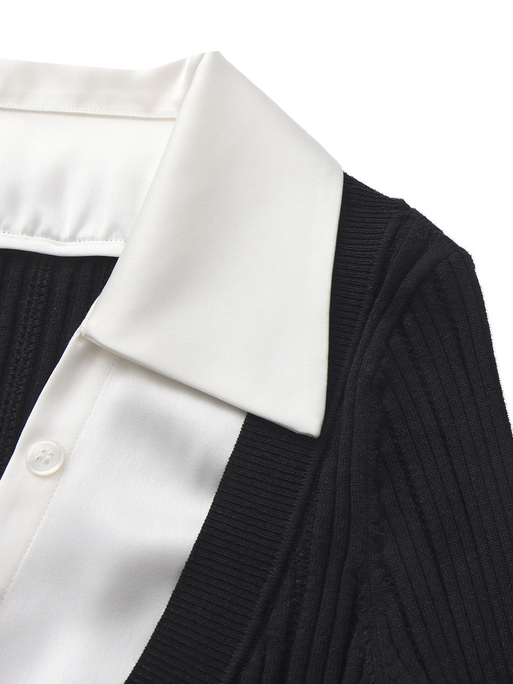 Claudette Contrast Collar Rib Knit Black Top