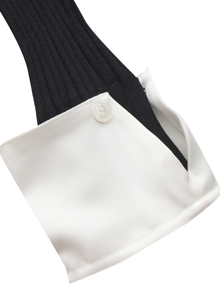 Claudette Contrast Collar Rib Knit Black Top