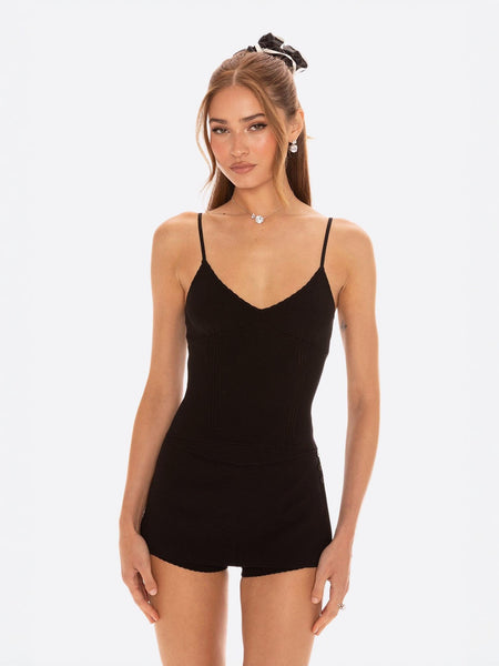 Carrie Shorts: Black Knit Shorts for Resort Vacation | Nana Jacqueline