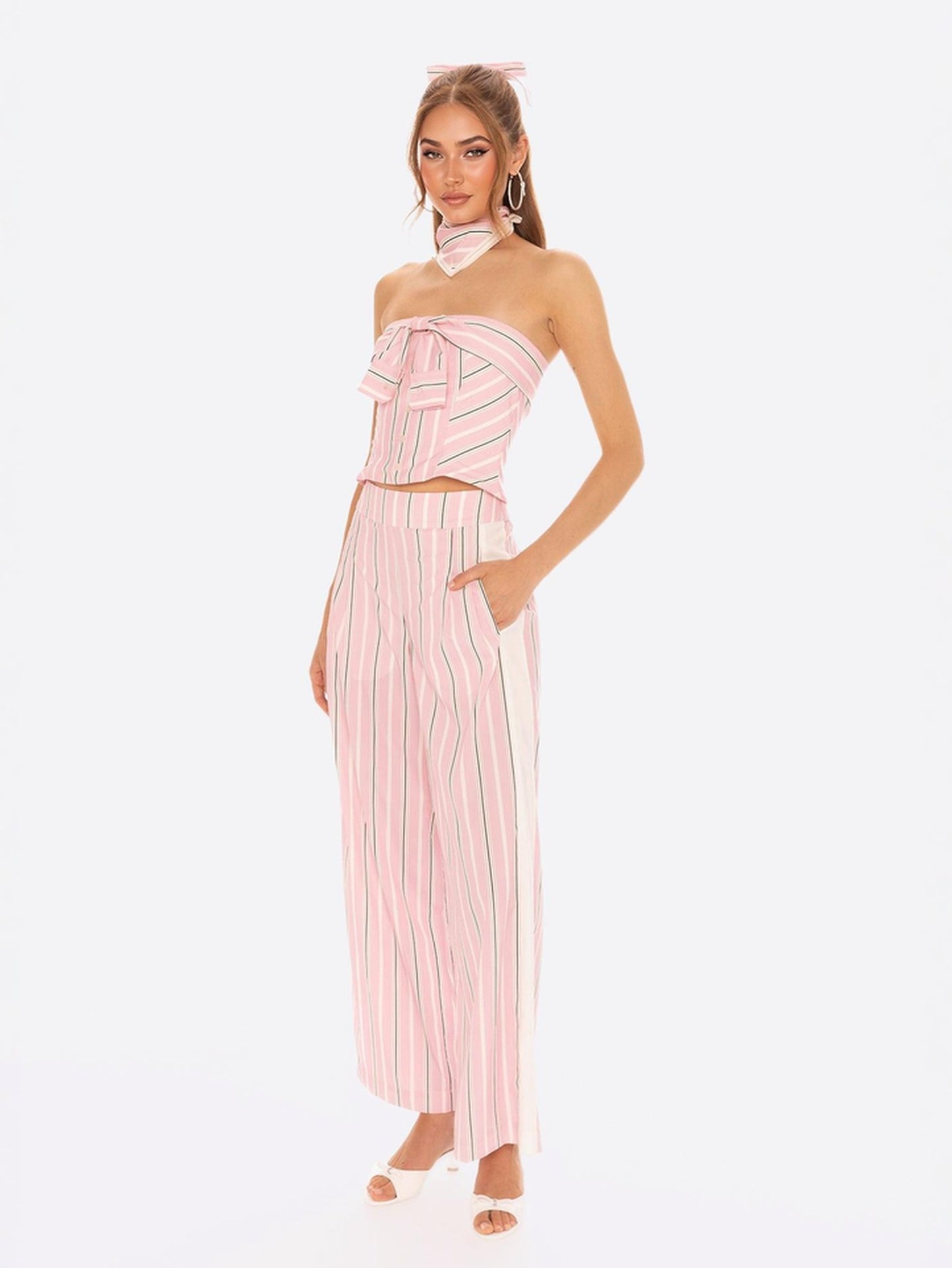 Amber Pink Striped Strapless Bow Top