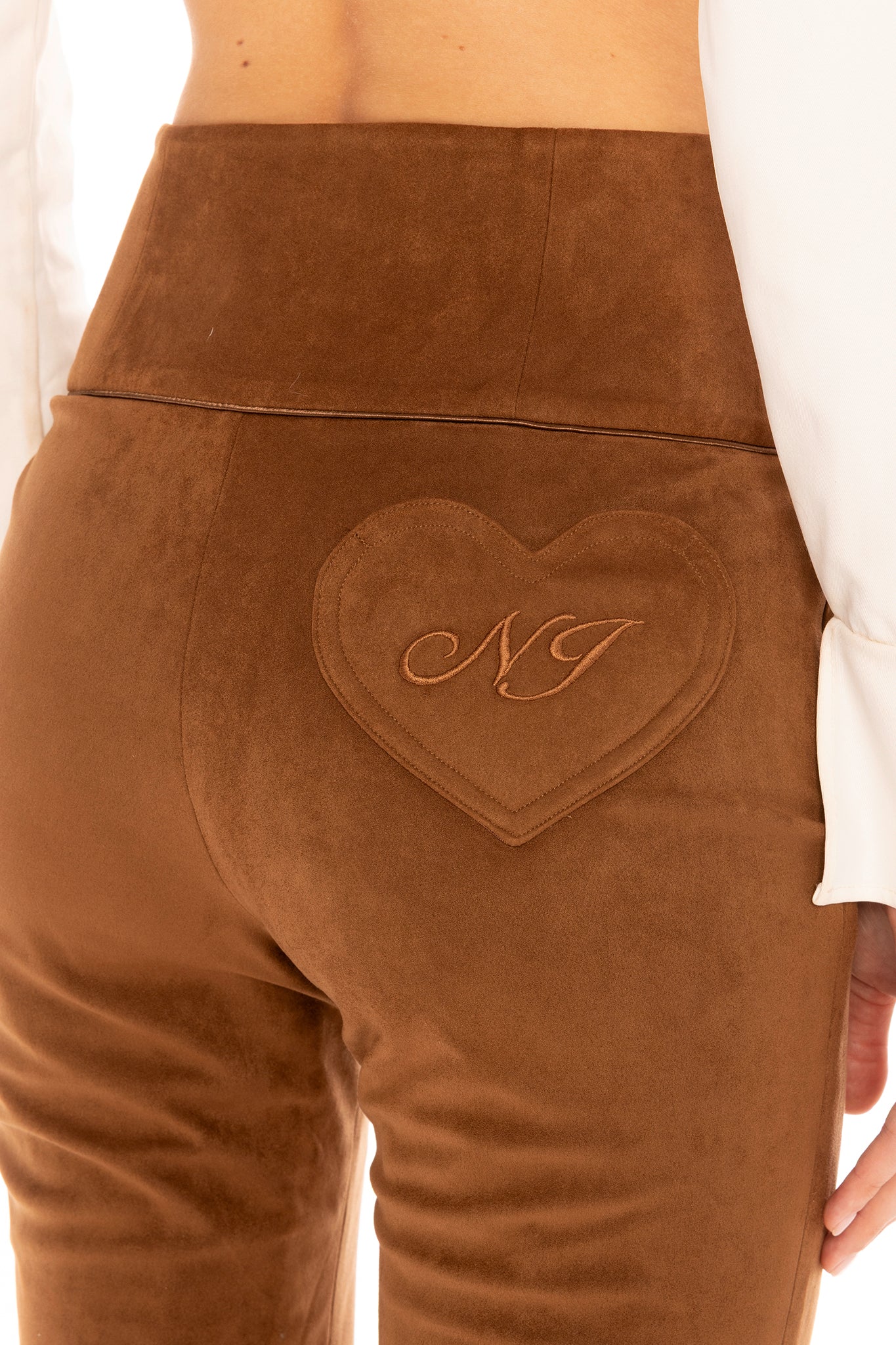 Hailey Flared Pants (Brown) | High-Waist Brown Suede Flared Pants