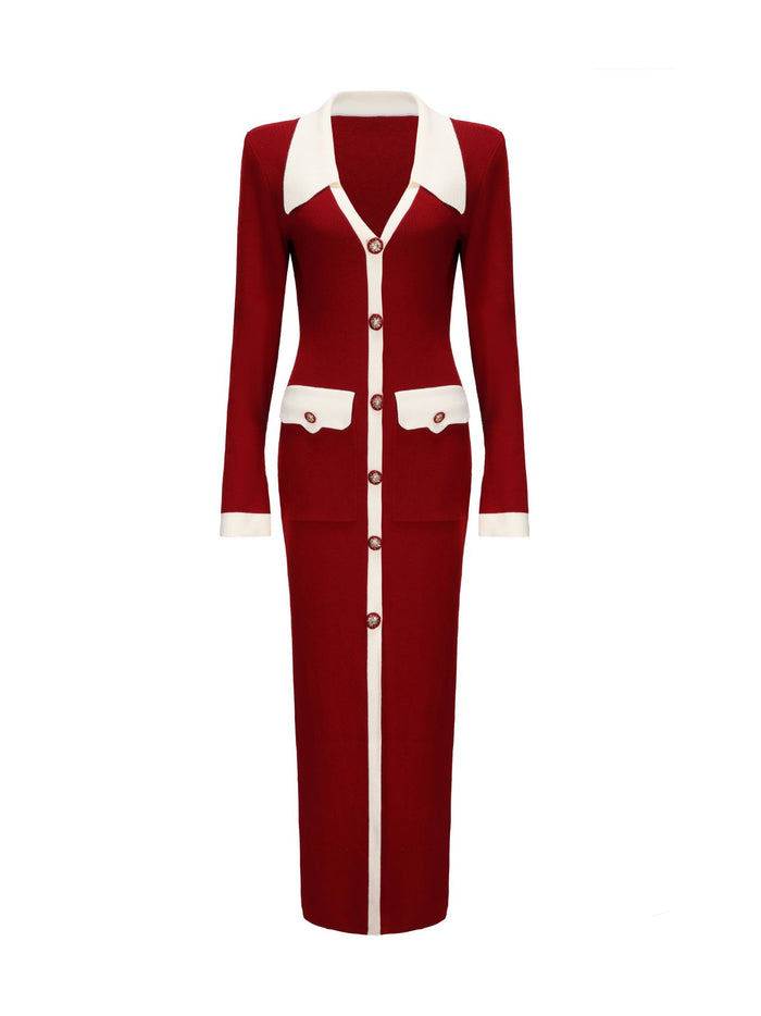 Felicity Long Knit Cardigan: Red Knit Cardigan for Holiday Party | Nana Jacqueline Red / M Felicity Long Knit Cardigan: Red Knit Cardigan for Holiday Party | Nana Jacqueline Red / M