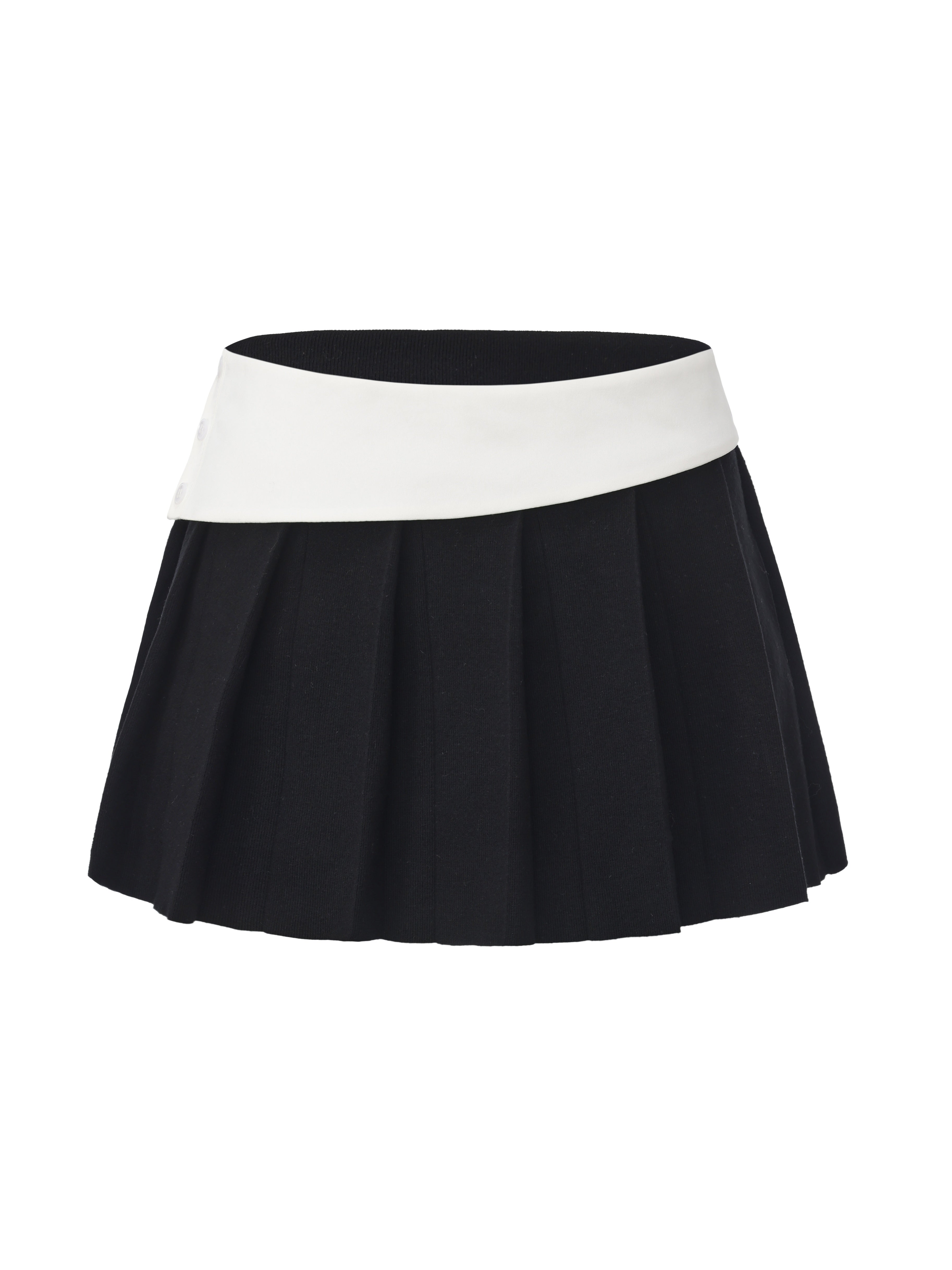 Claudette Contrast Waist Pleated Black Mini Skirt