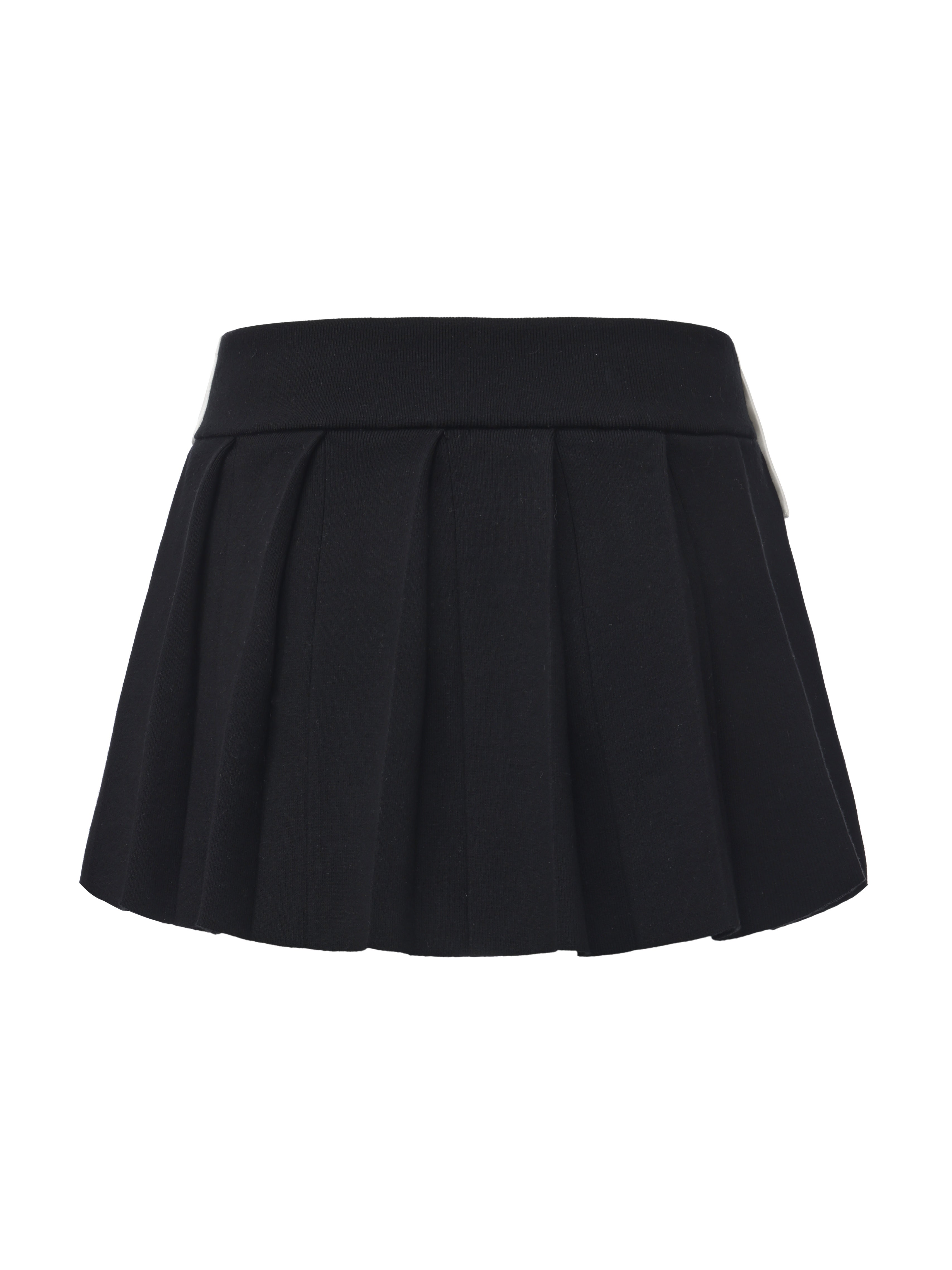 Claudette Contrast Waist Pleated Black Mini Skirt