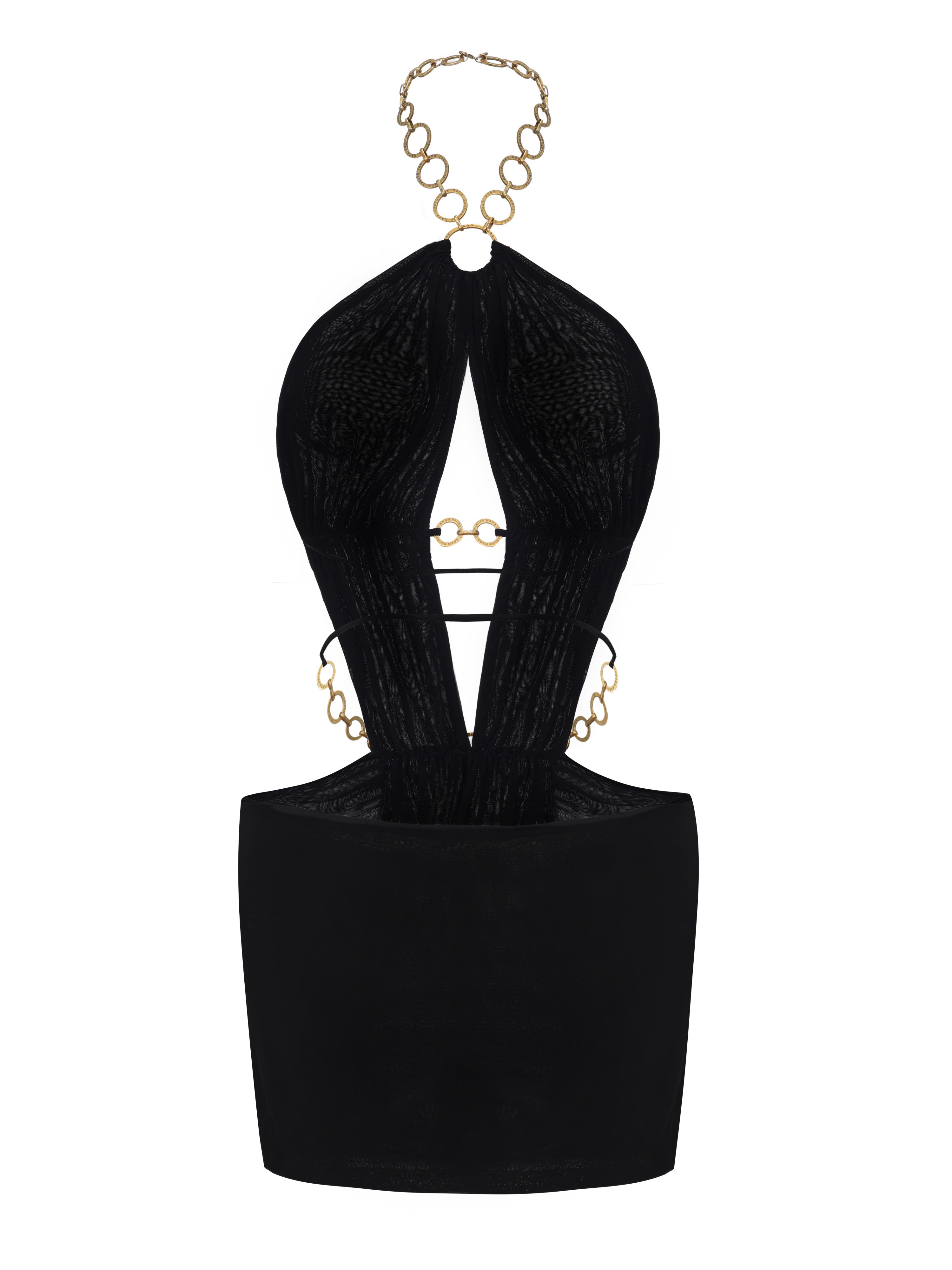 Oriana Open-Back Halter Black Dress | Nana Jacqueline