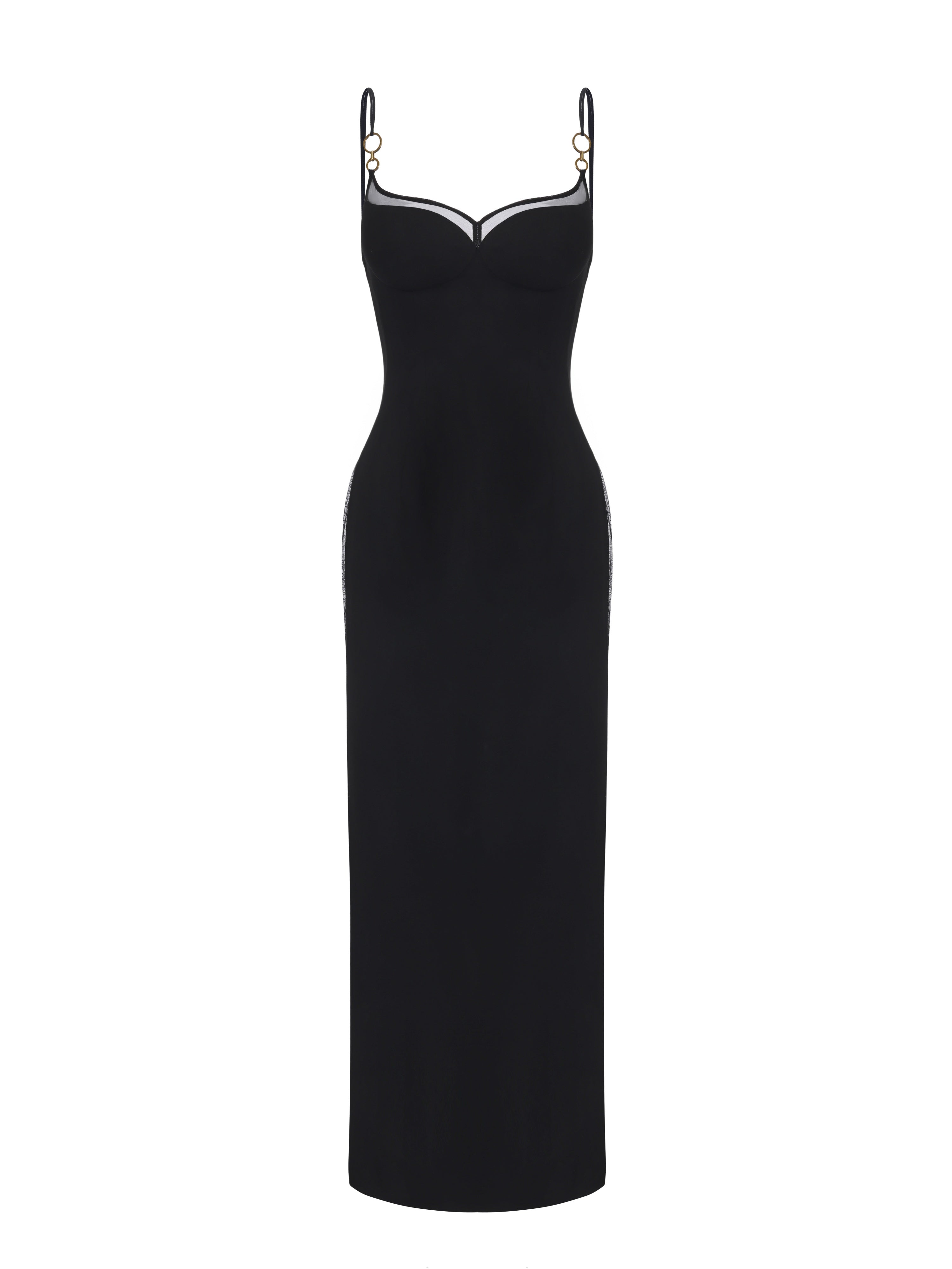 Oriana Mesh Panel Black Dress