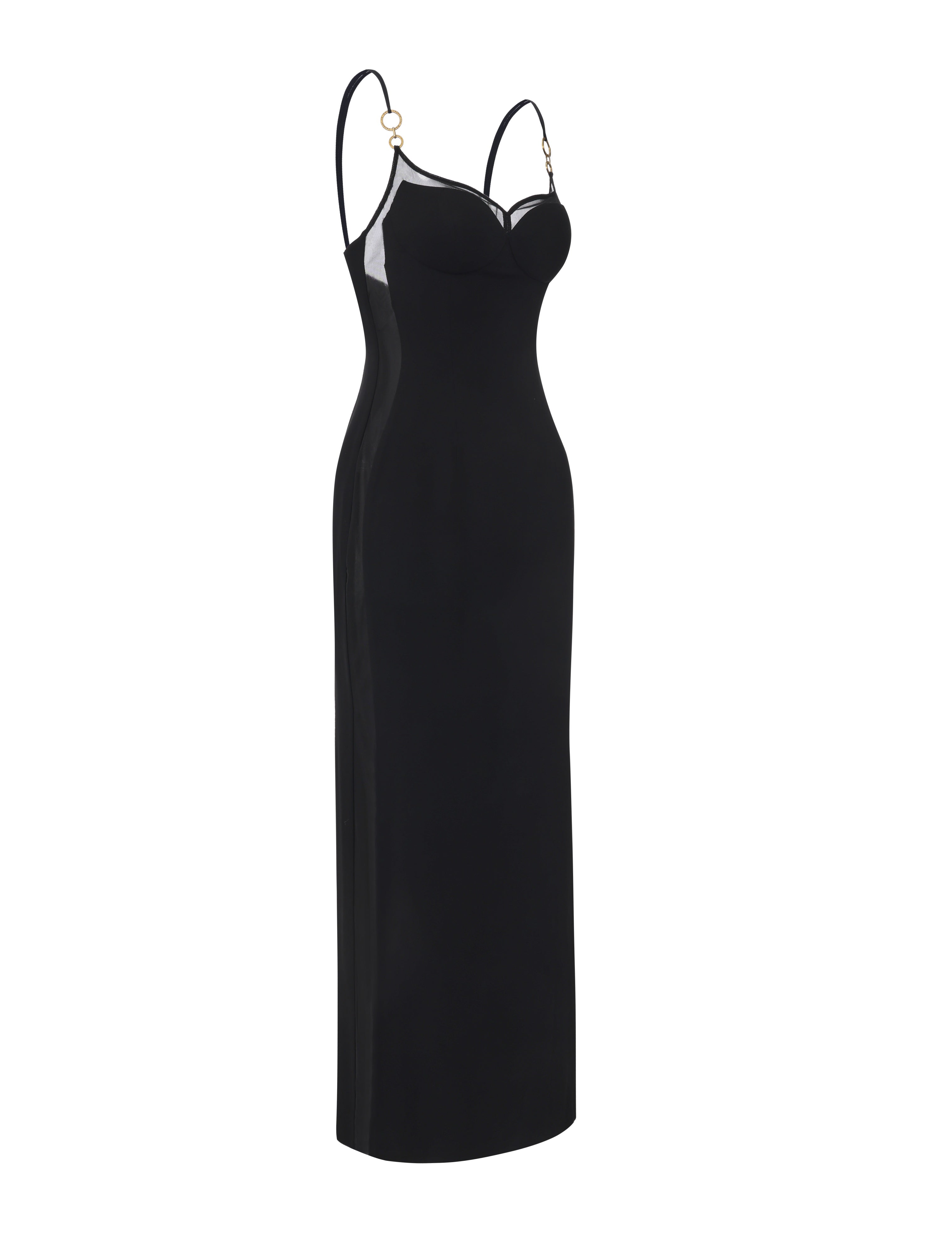 Oriana Mesh Panel Black Dress