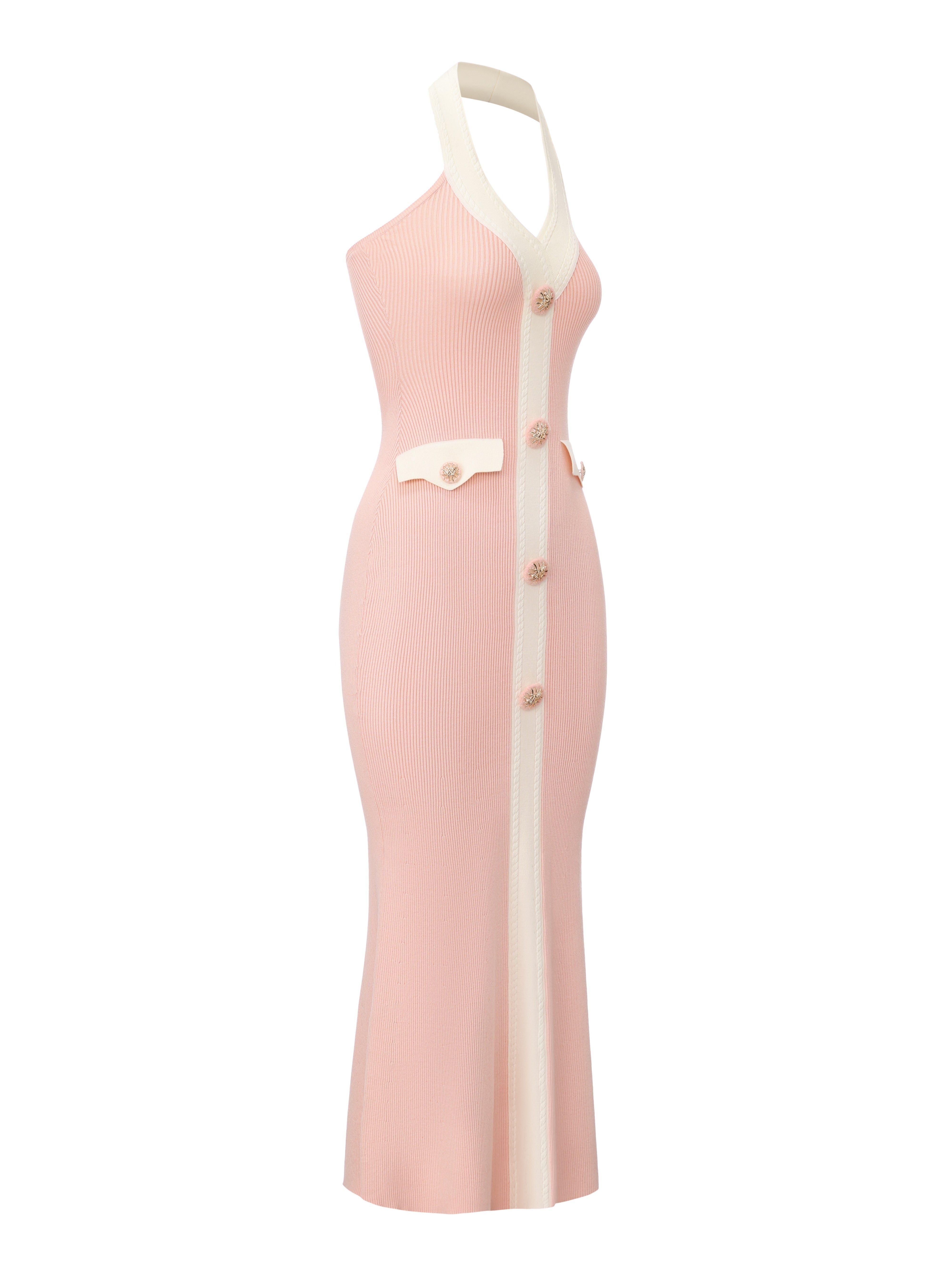 Giana Contrast Halter Knit Pink Maxi Dress