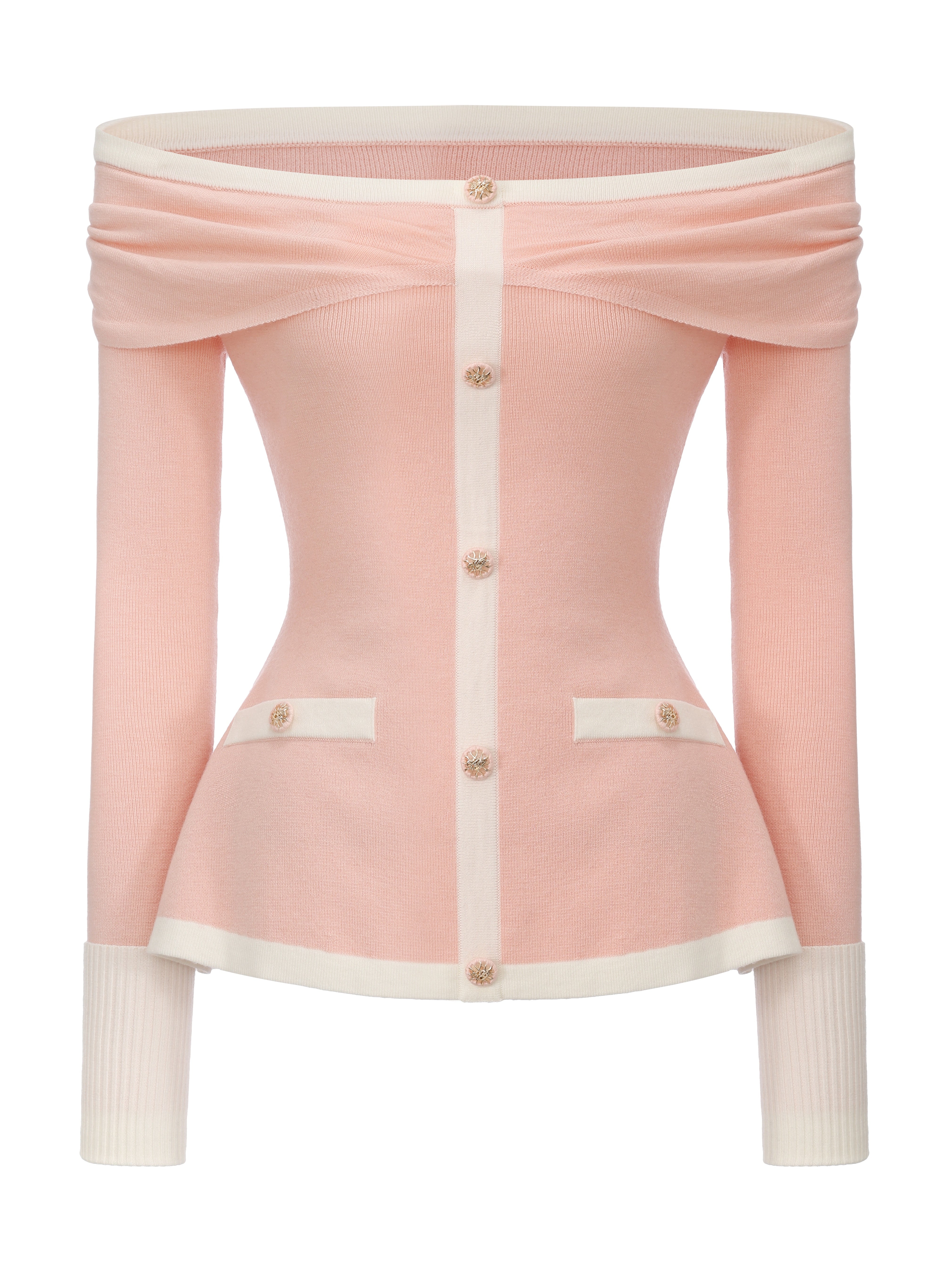 Colette Off-Shoulder Contrast Knit Pink Top