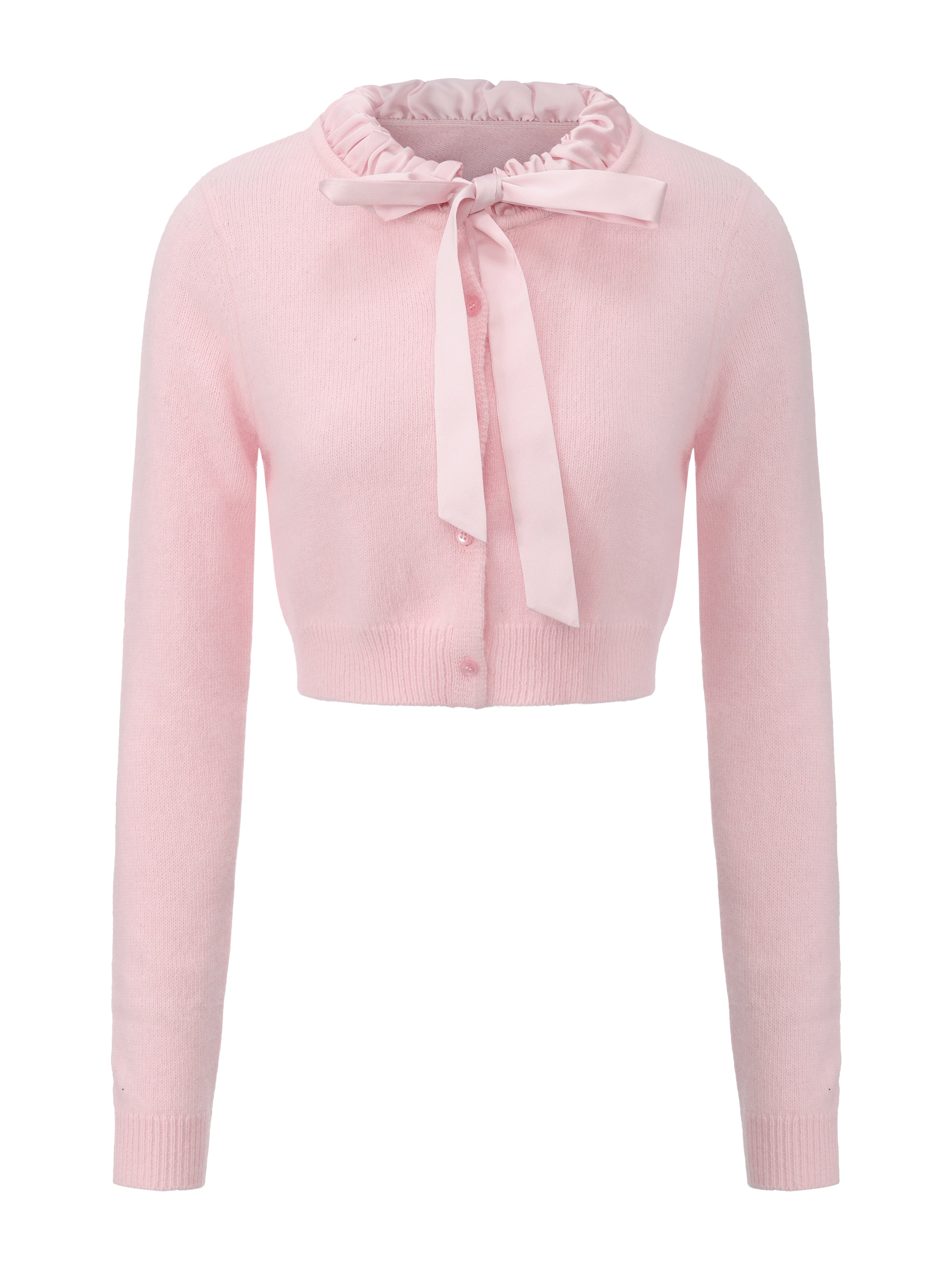 Loulou Bow-Collar Pink Cardigan