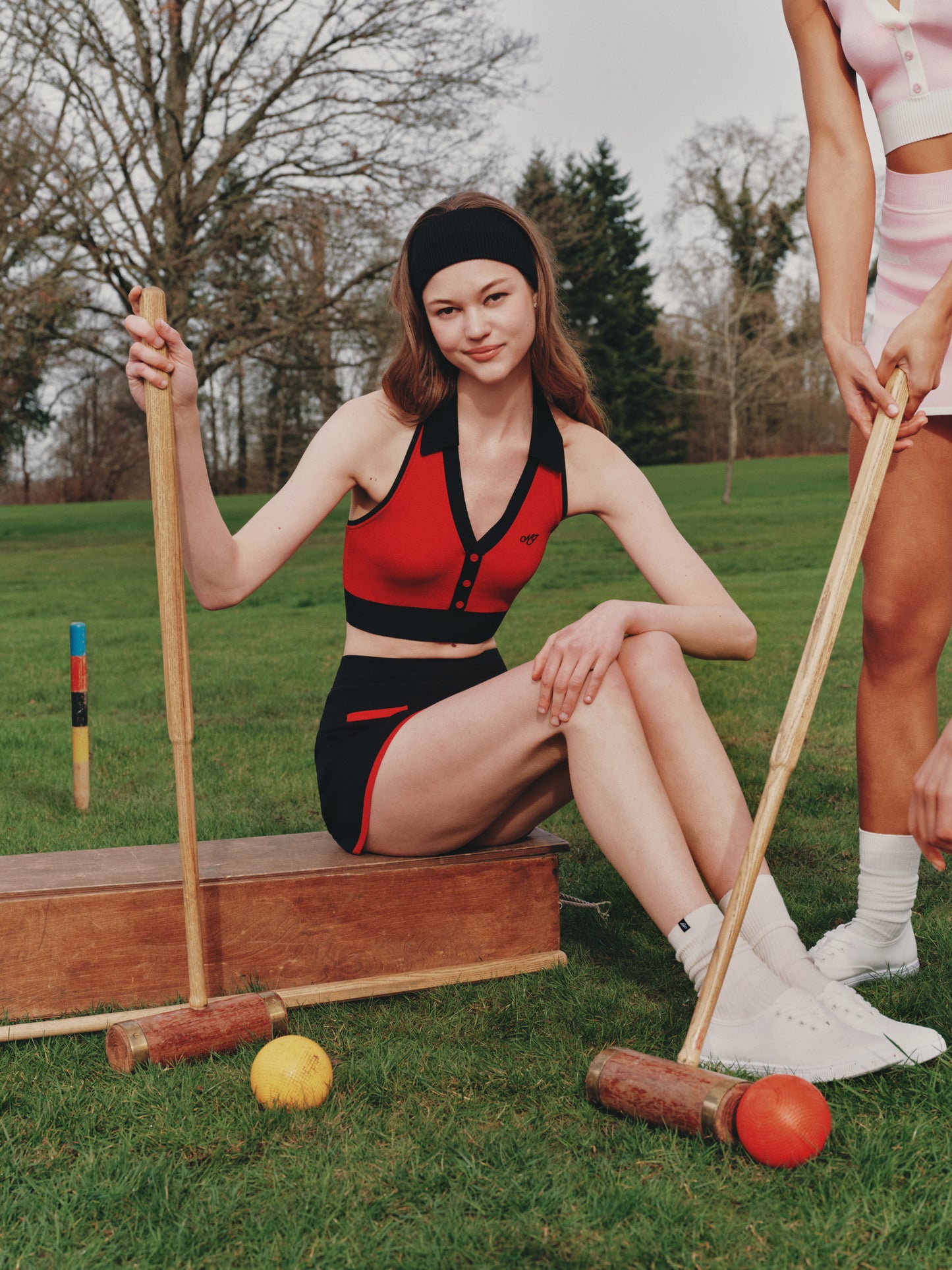Wilhelmina Contrast Halter Knit Red Top