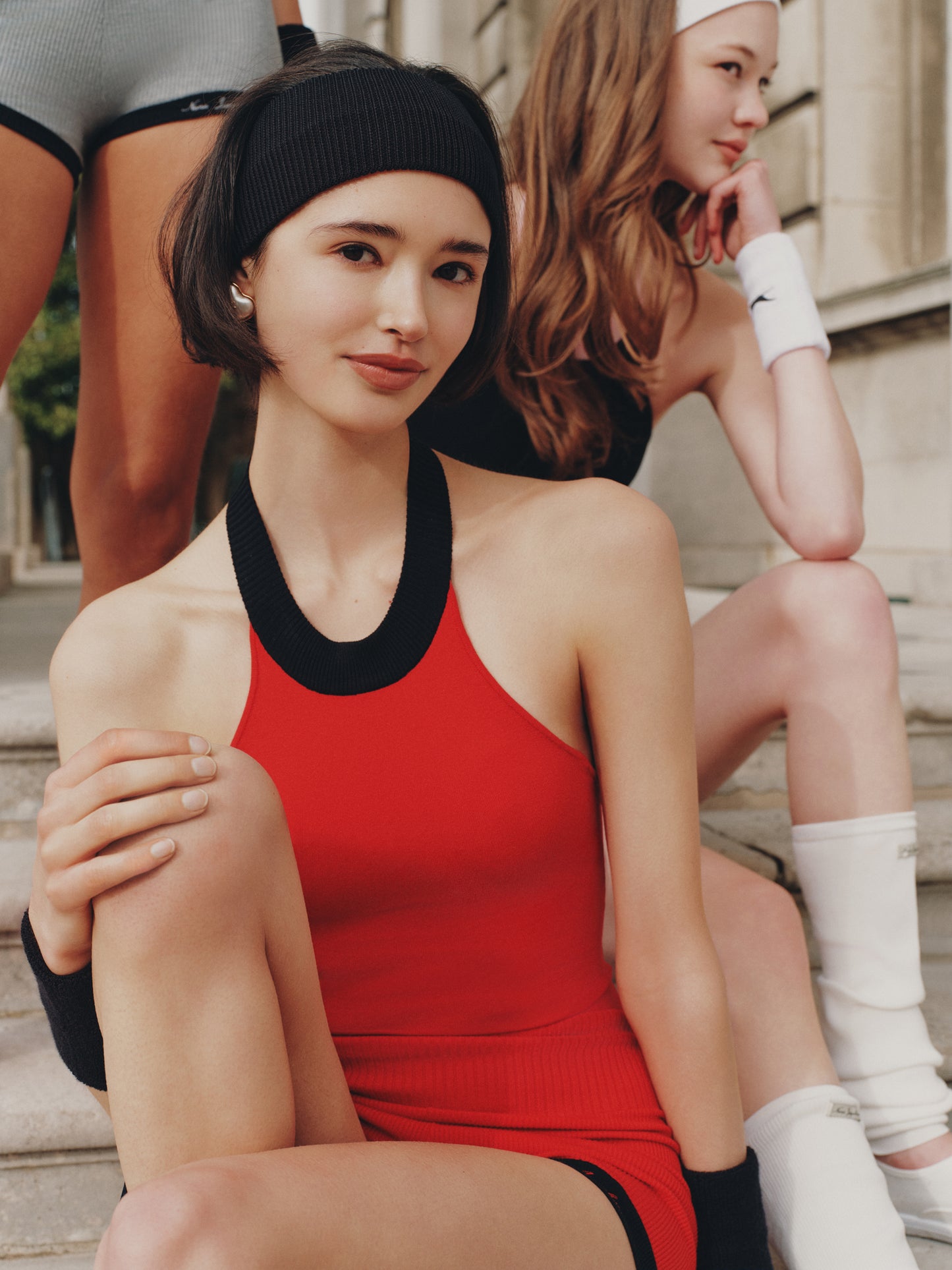 Ava Contrast Halter Knit Red Romper