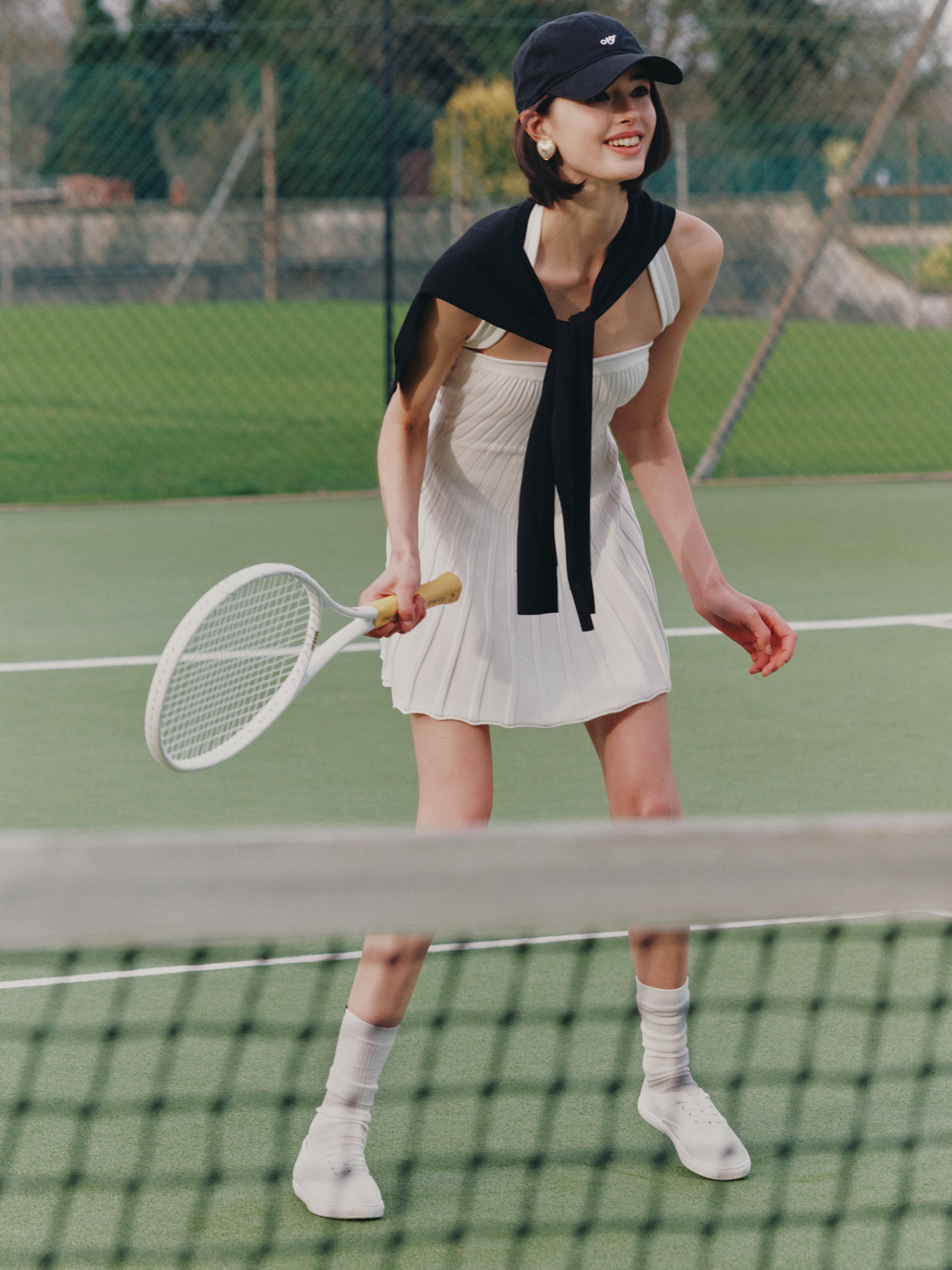 Ava Reverse Halter White Knit Flared Dress