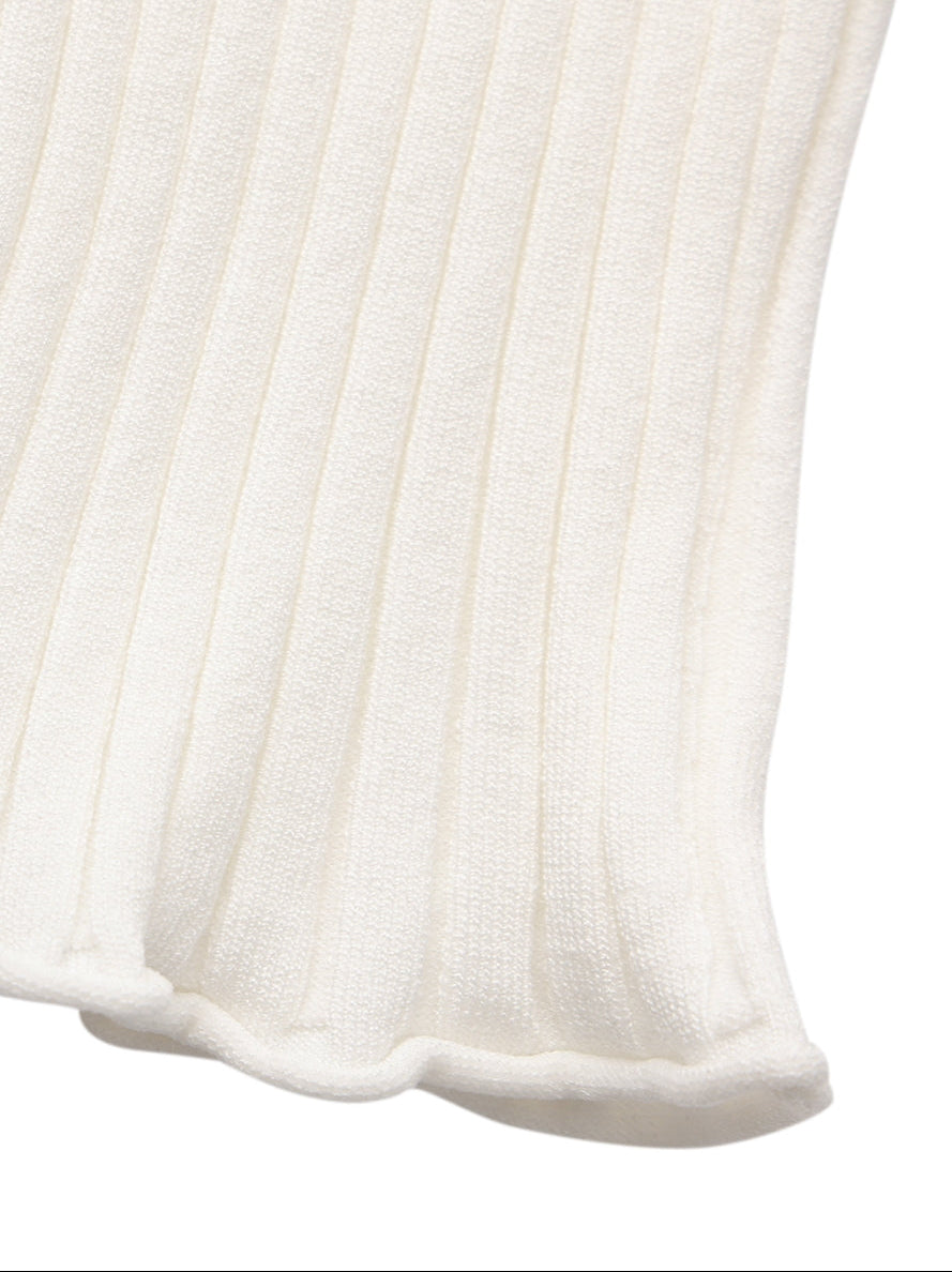 Jane Cropped Ribbed White Knit Cardigan