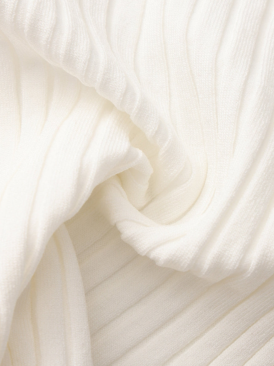 Jane Cropped Ribbed White Knit Cardigan