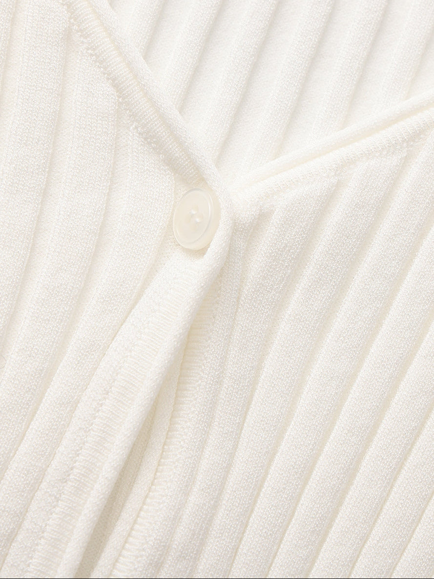 Jane Cropped Ribbed White Knit Cardigan