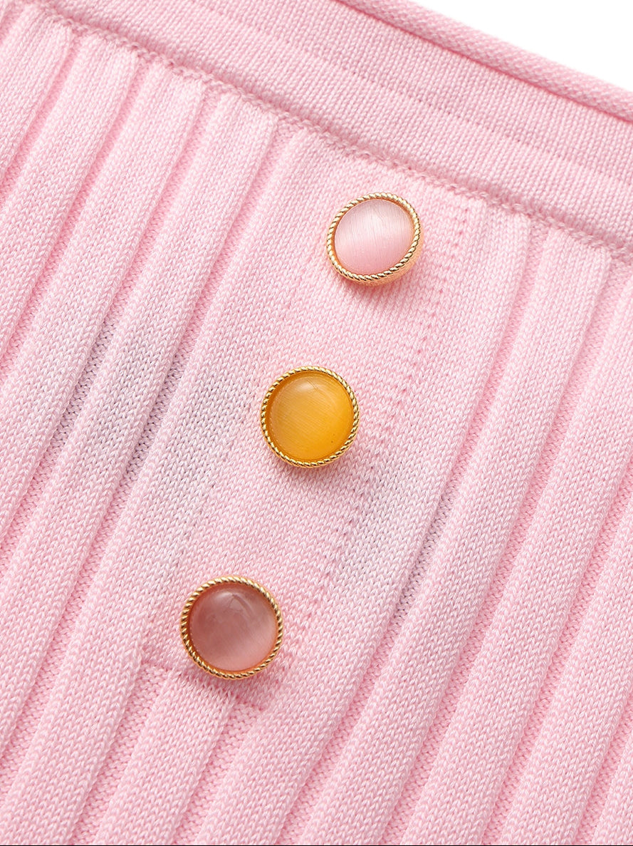 Ava Reverse Halter Pink Knit Flared Dress