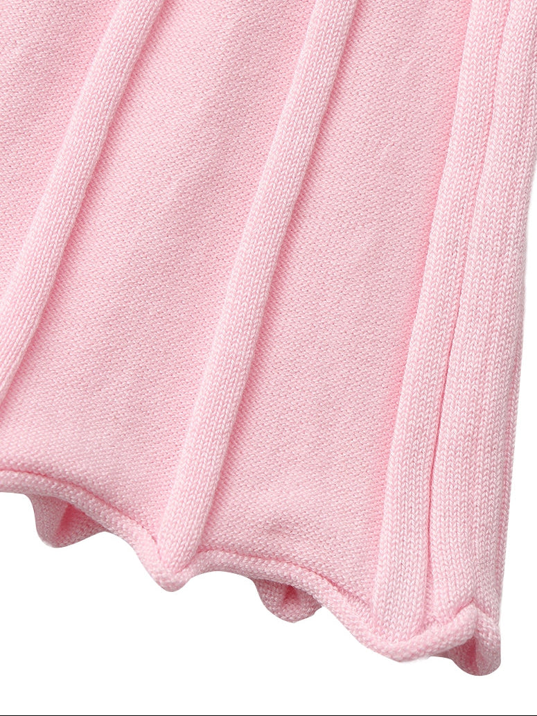 Ava Reverse Halter Pink Knit Flared Dress