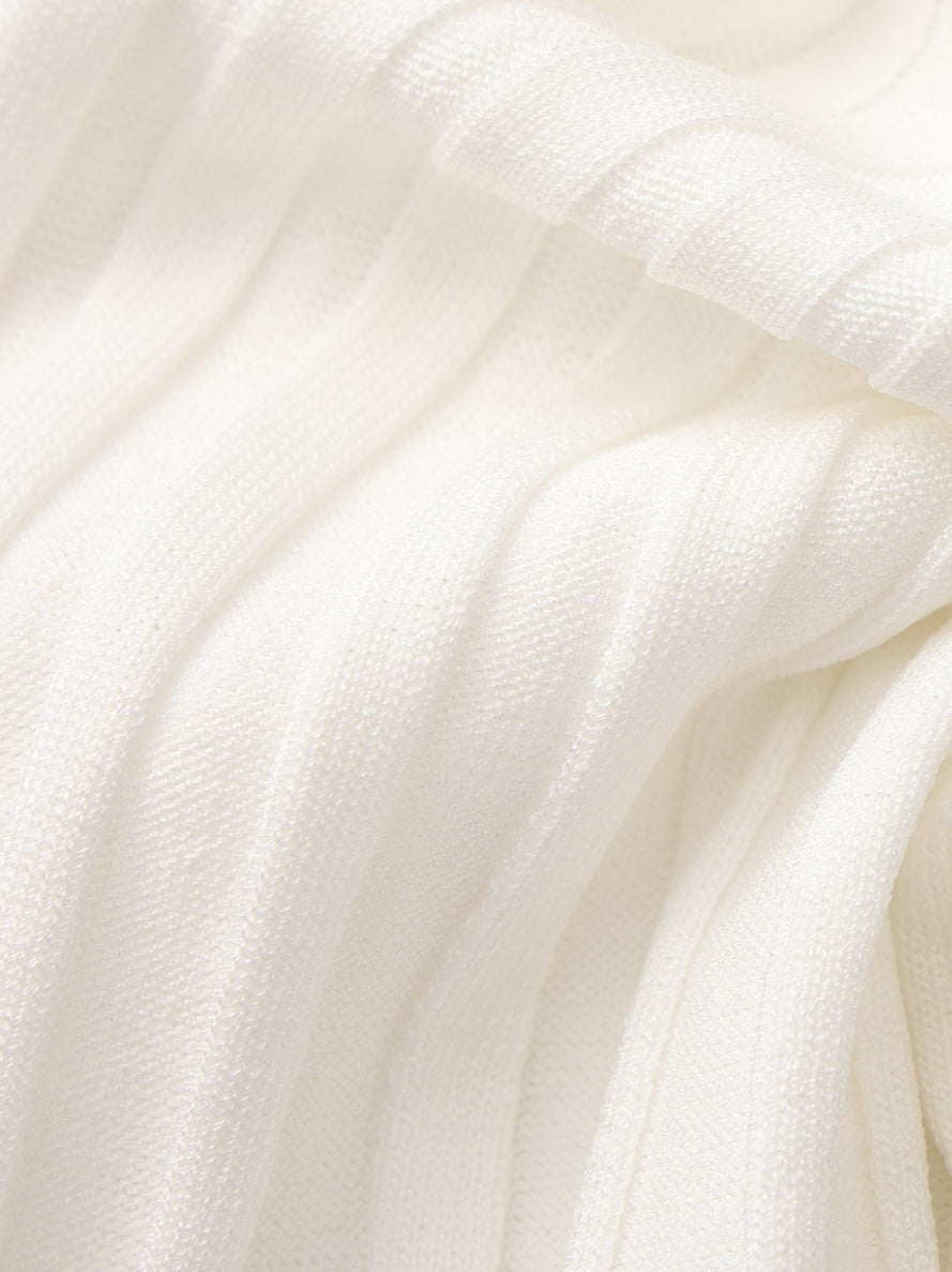 Ava Reverse Halter White Knit Flared Dress