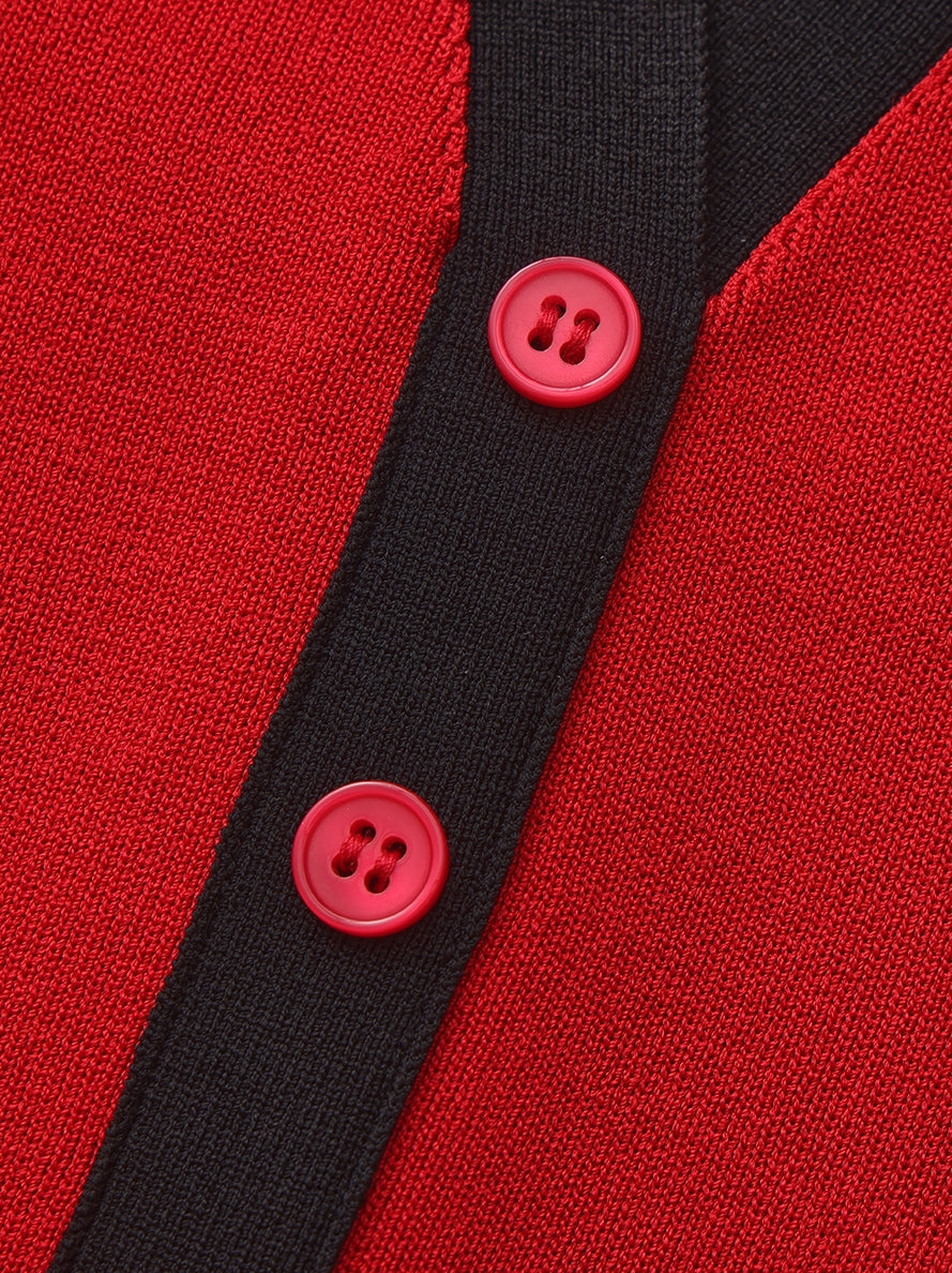 Elle Contrast Halter Red Knit Mini Dress