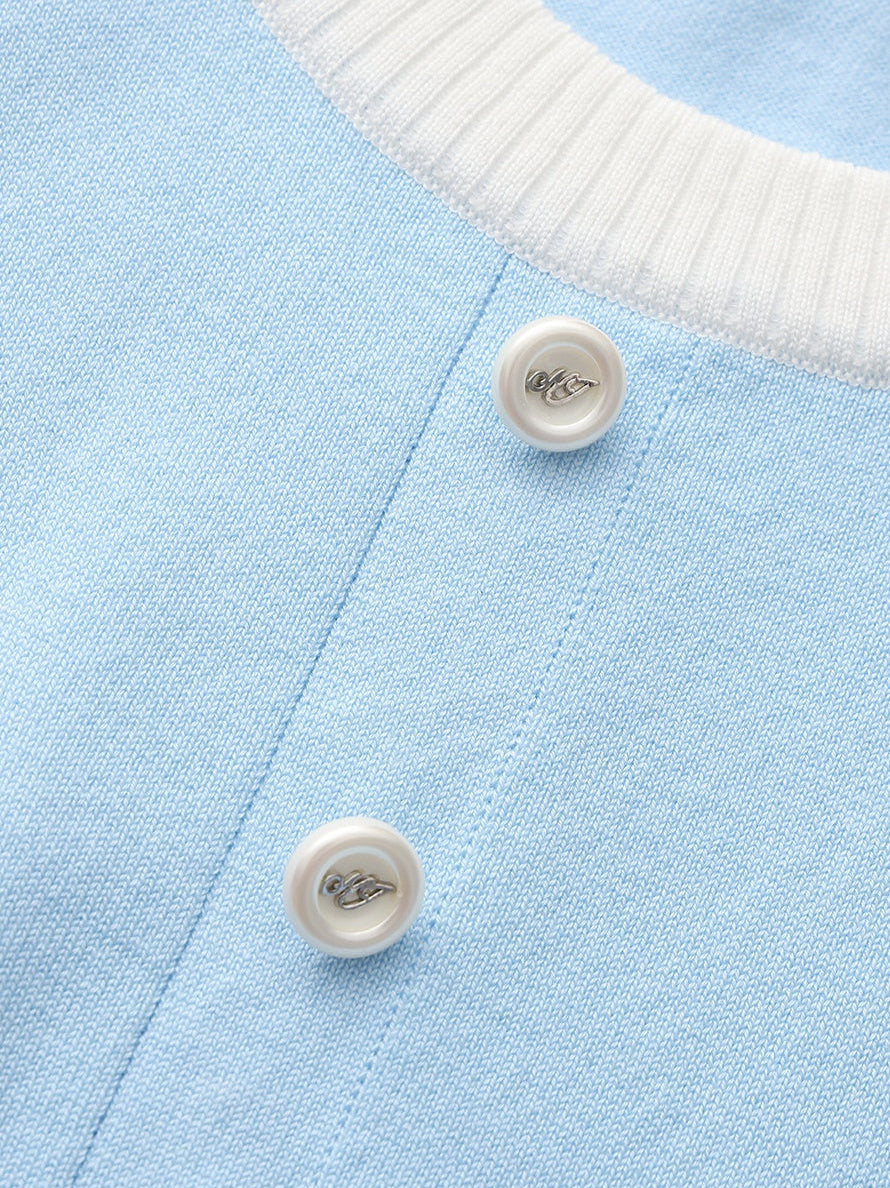 Wilhelmina Contrast-Trim Knit Light Blue Mini Dress