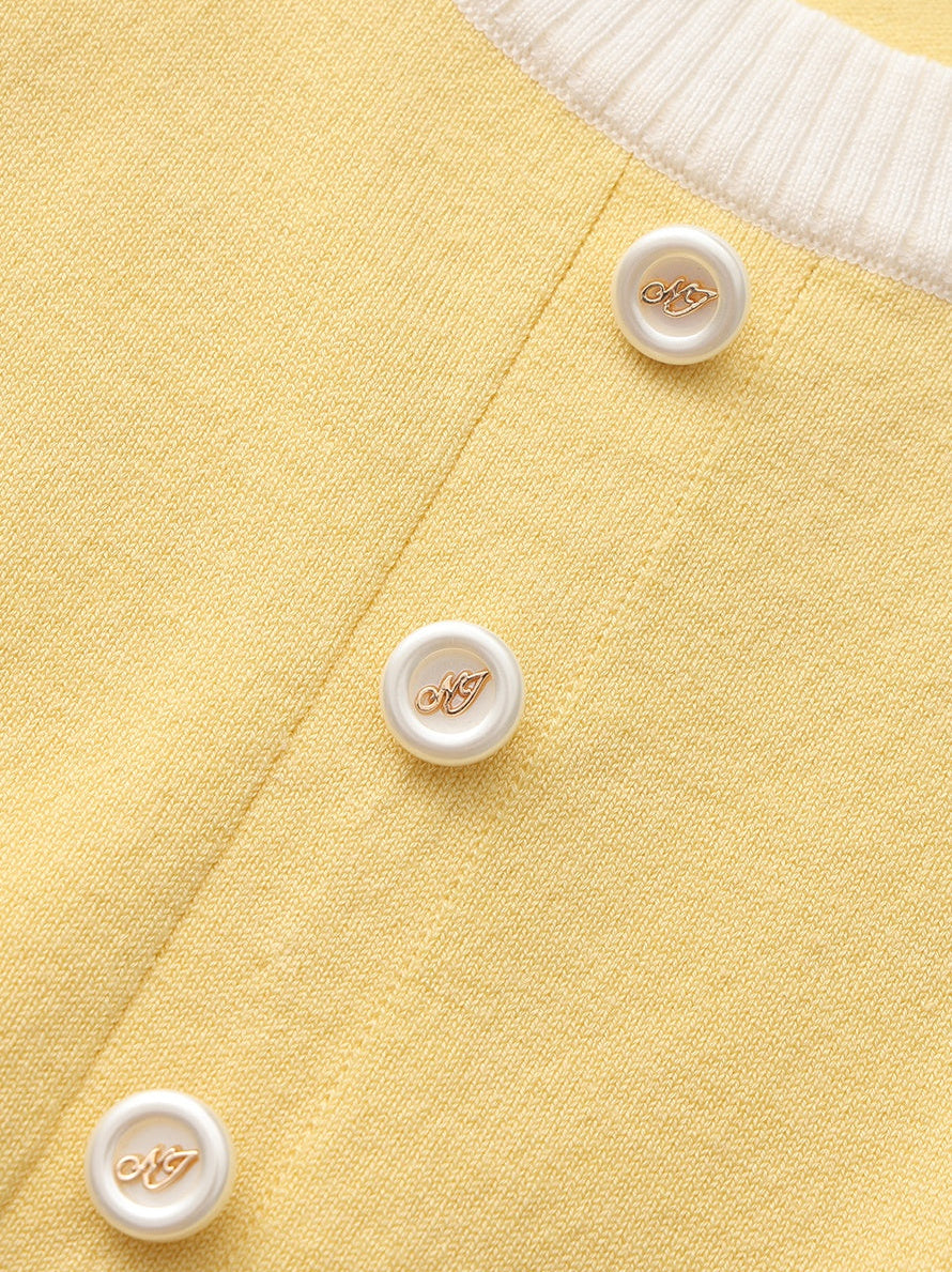 Wilhelmina Contrast-Trim Knit Yellow Mini Dress