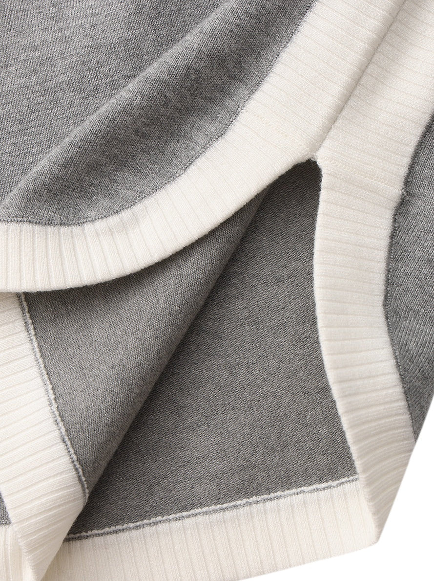 Wilhelmina Contrast-Trim Knit Grey Mini Dress