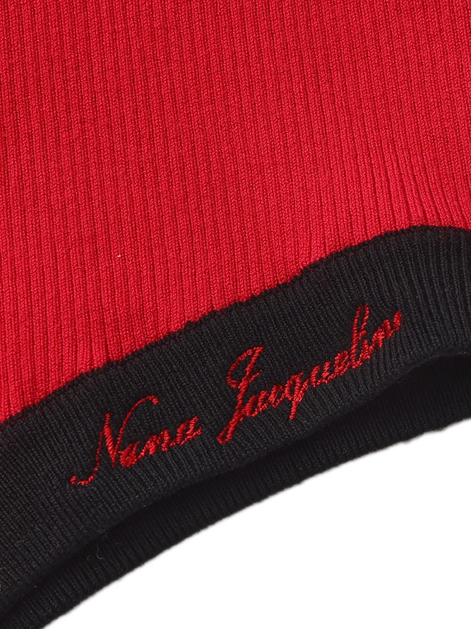 Ava Contrast Halter Knit Red Romper