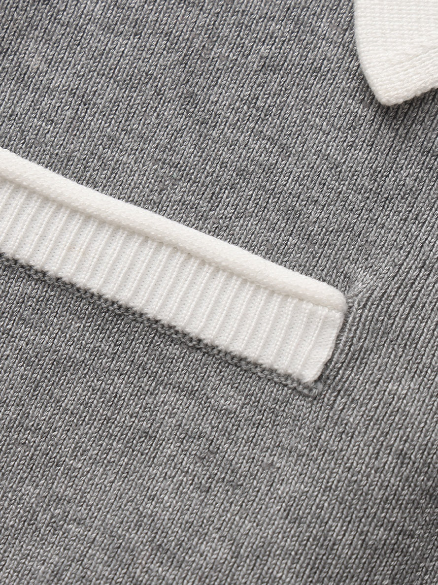 Mia Contrast-Collar Grey Short Sleeve Knit Top