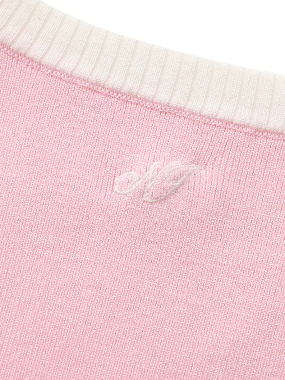 Millie Contrast-Trim Pink Knit Vest