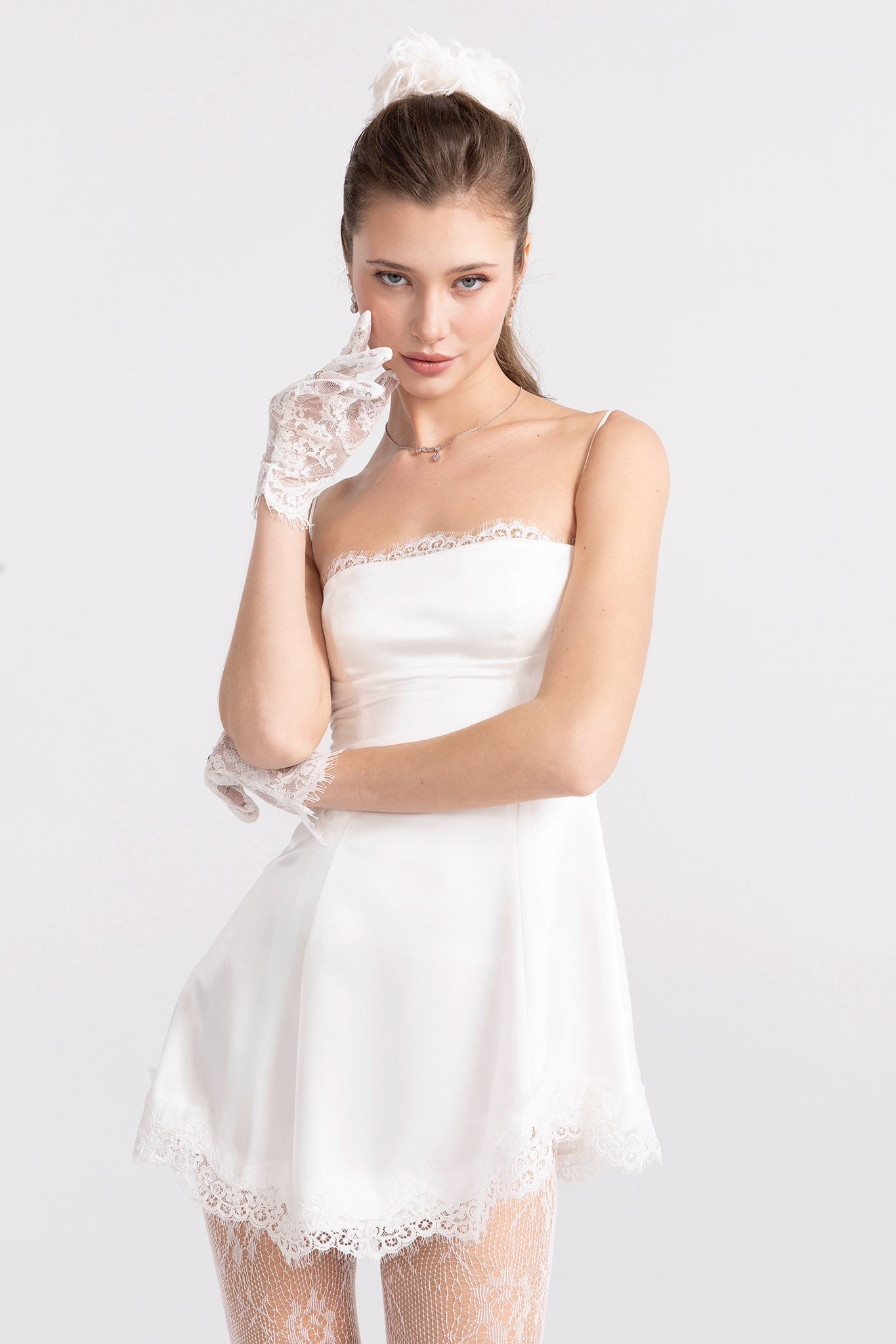 Marilyn Satin Mini Dress: White Mini Dress for Bridal Shower | Nana Jacqueline