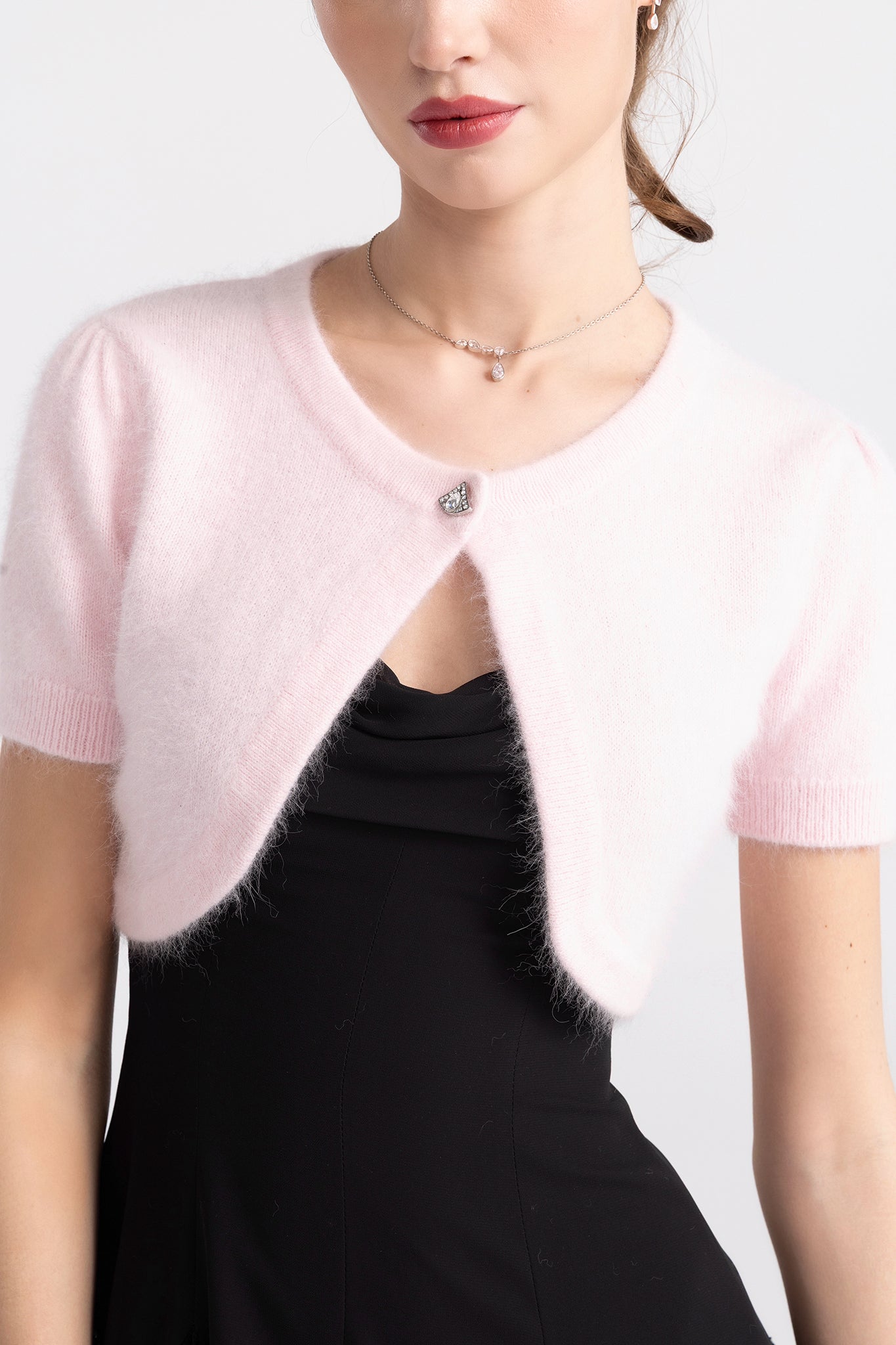 Elara Knitted Cropped Cardigan (Pink)