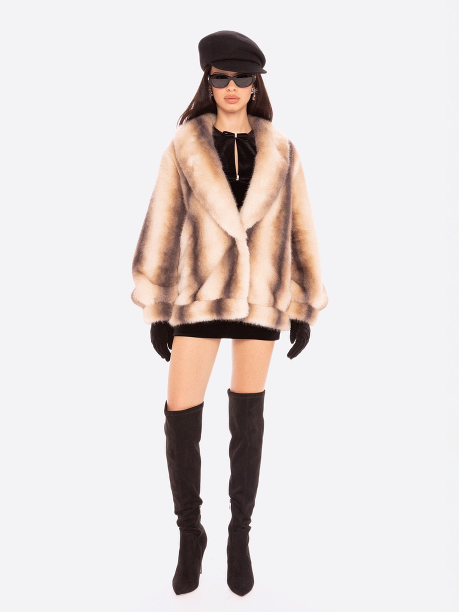 Adriana Faux Fur Coat: Black Long Coat for Cocktail Party | Nana