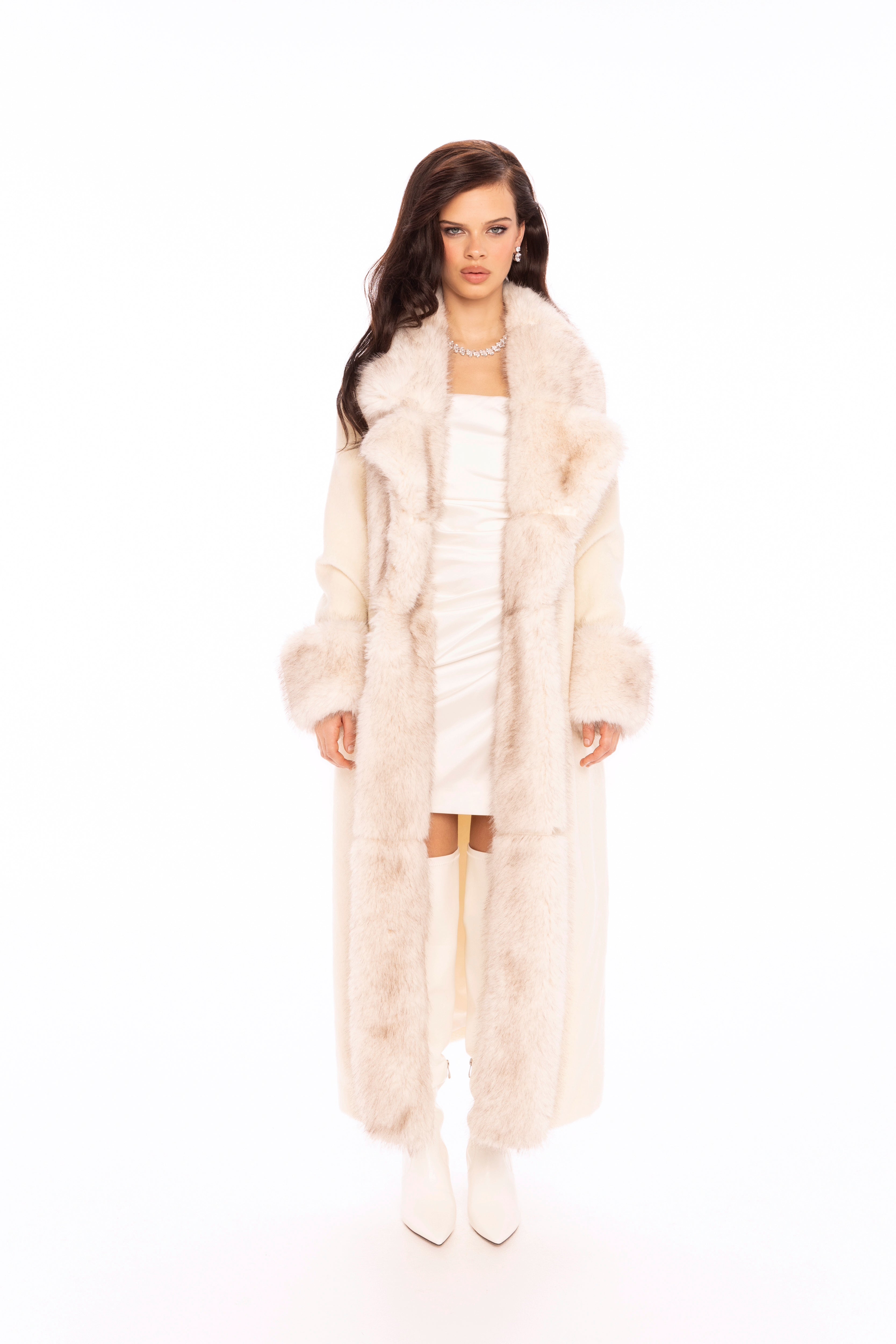 Adriana Faux Fur Coat (Off-White)
