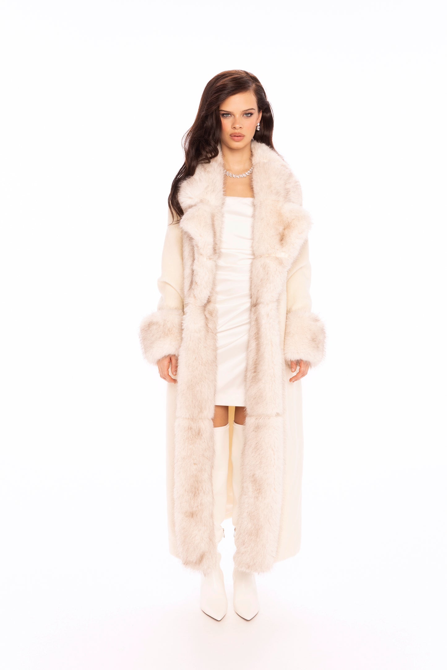Adriana Faux Fur Coat (Off-White)