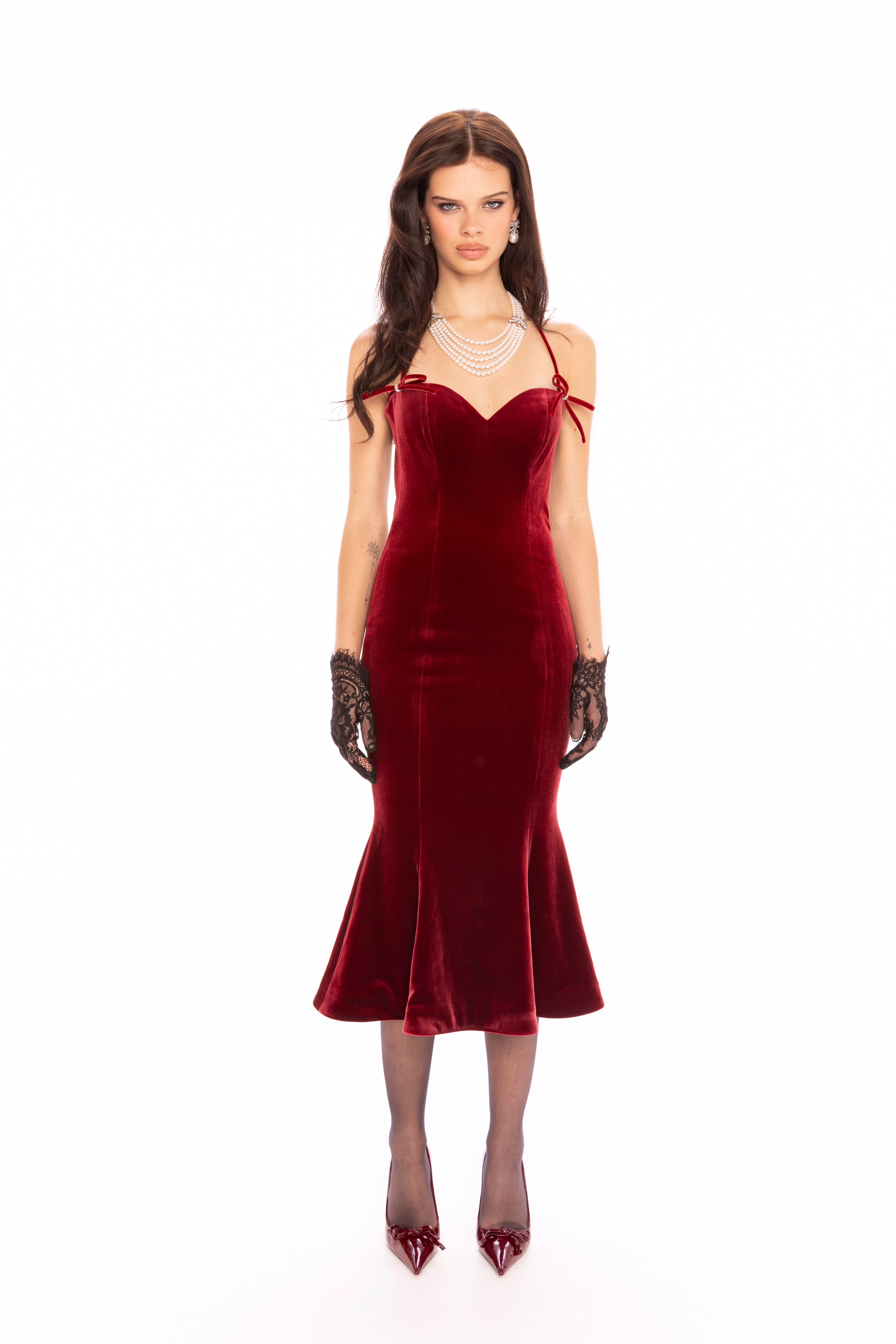 Althea Velvet Maxi Dress (Red)