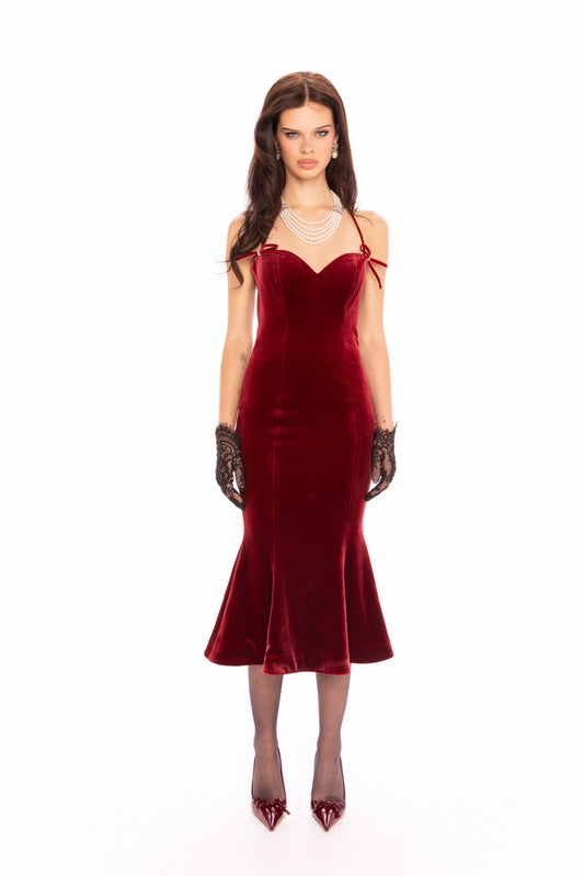 Althea Velvet Maxi Dress (Red)