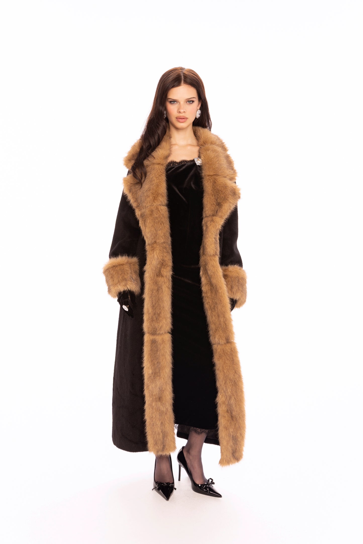 Adriana Faux Fur Coat (Black & Brown)