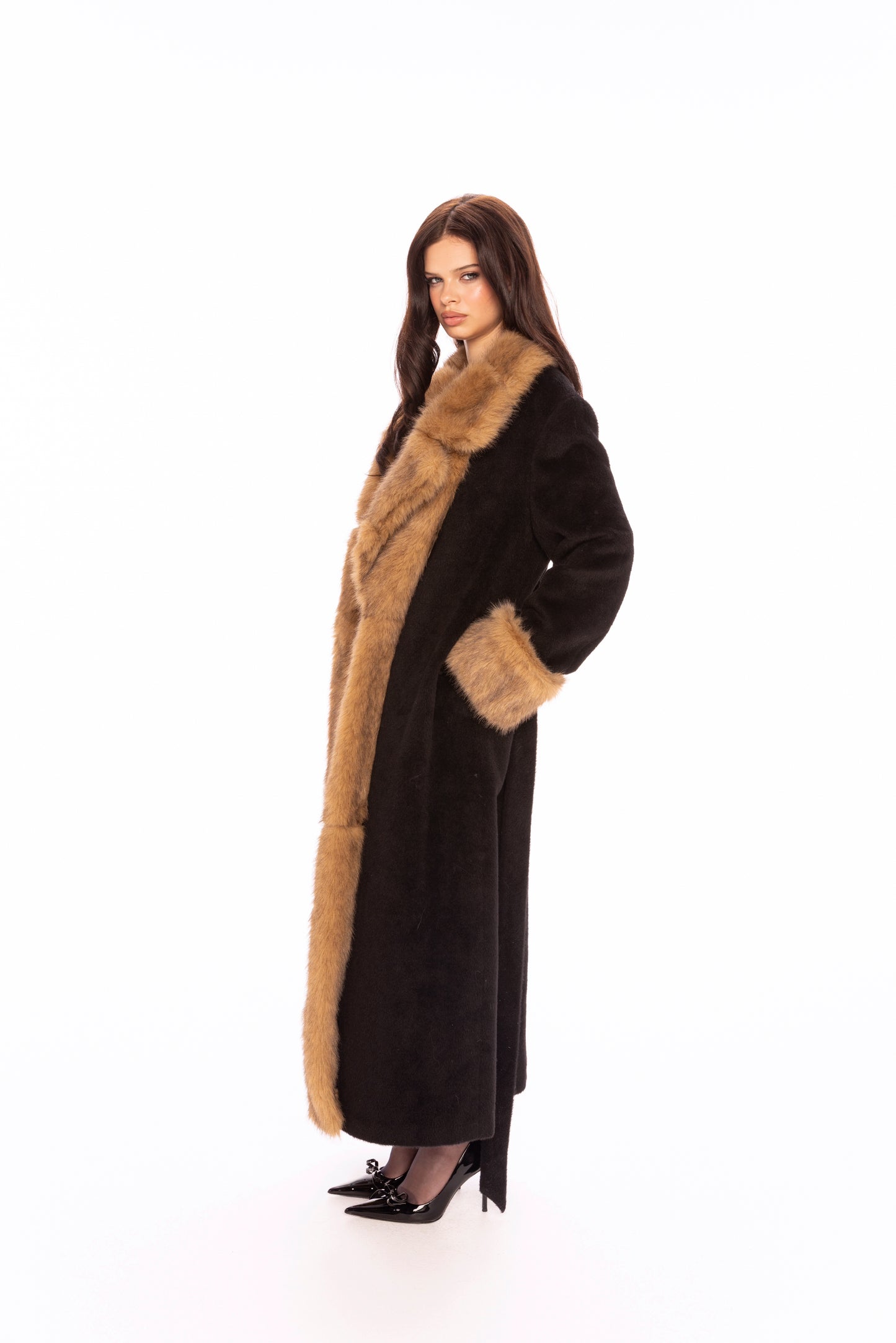 Adriana Faux Fur Coat (Black & Brown)