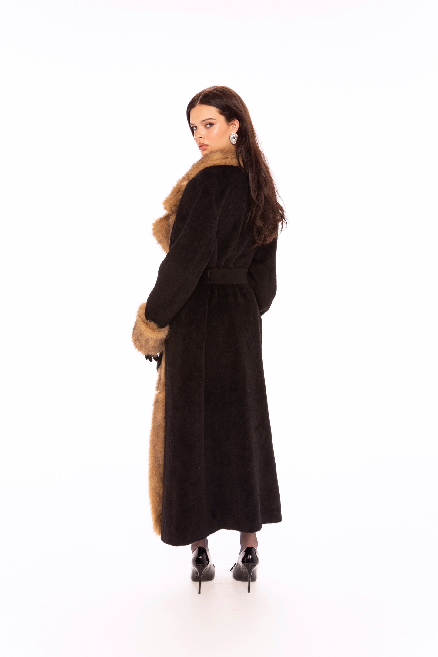 Adriana Faux Fur Coat (Black & Brown)