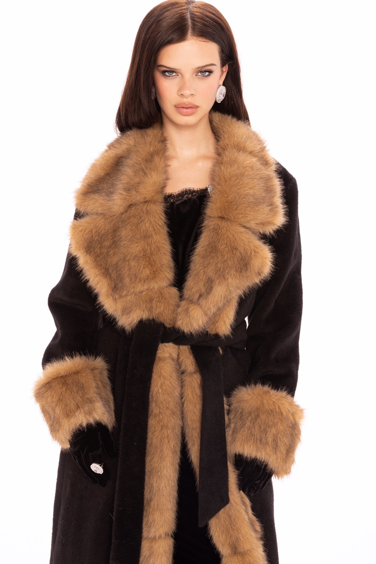 Adriana Faux Fur Coat (Black & Brown)