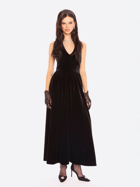 Sabine Velvet Maxi Dress: Black Maxi Dress for Cocktail Party